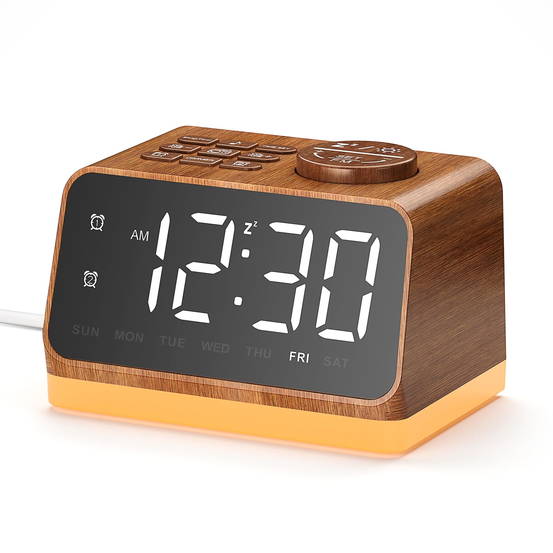 Dreamegg Radiowecker mit Dual-Alarm, Wecker Digital mit 7 Alarmtönen, Weißes Rauschen mit 25 Beruhigende Klänge, 5-Fach Dimmbares Display, 10-480min Timer, Snooze, Nachtlicht 0-100% für Schlafzimmer Holzoptik Angebot bei HelloDeals