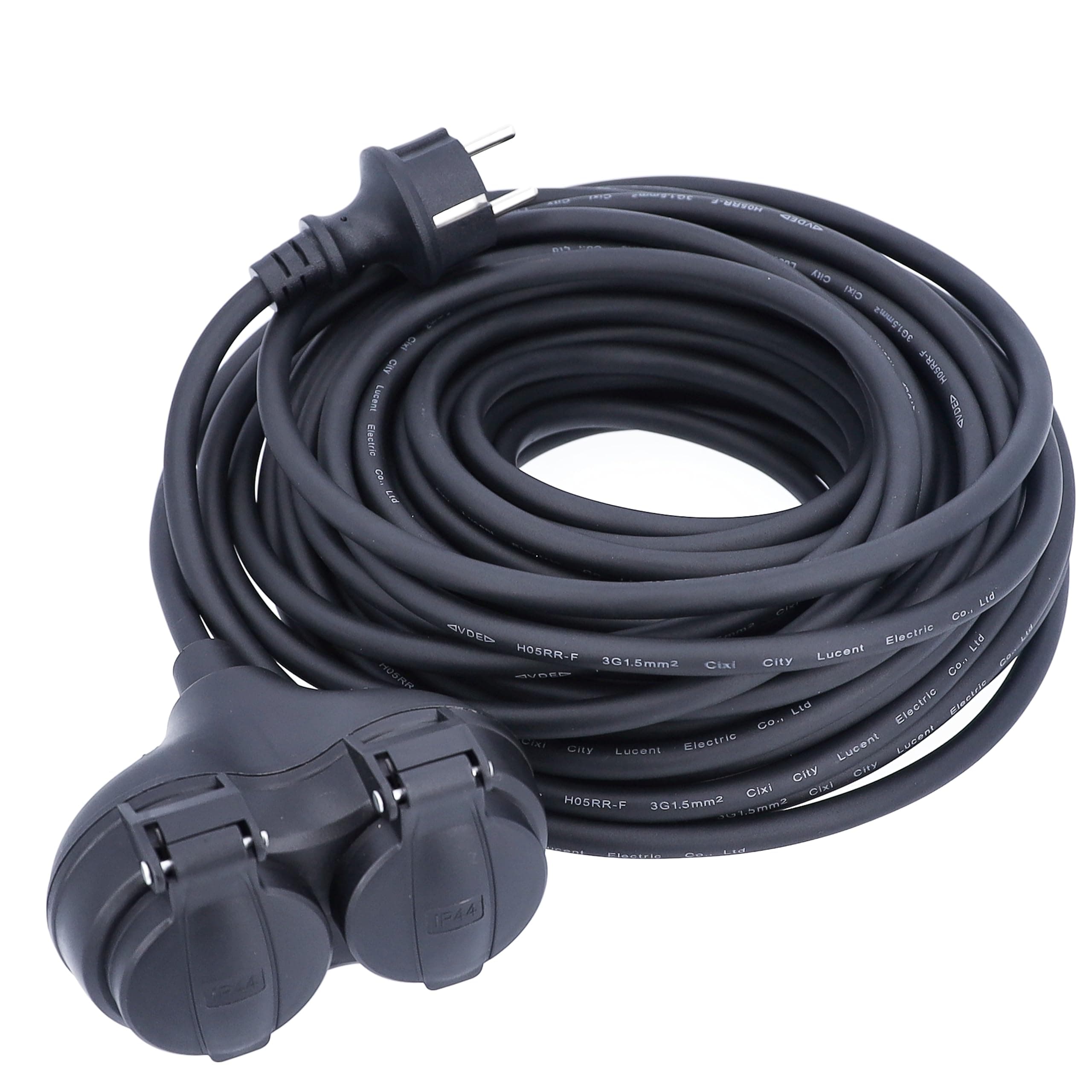as - Schwabe Verlängerungskabel 5 m mit Schutzkontaktstecker und 2-fach Kupplung - Schutzkappe - 230V/16A - Außenbereich IP44 - Schwarz, 60664 Angebot bei HelloDeals