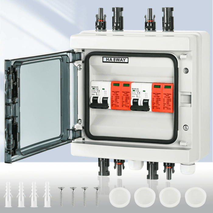 Überspannungsschutz PV DC1000V Blitzschutz Leitungsschutzschalter 32A DC Trennschalter PV Anlage 2 String, IP65 Wasserdicht & UV-Beständig Solar Anschlusskasten 2 in 2 out DC 2-Strings 8M T2 1000V(SPD+MCB) Angebot bei HelloDeals