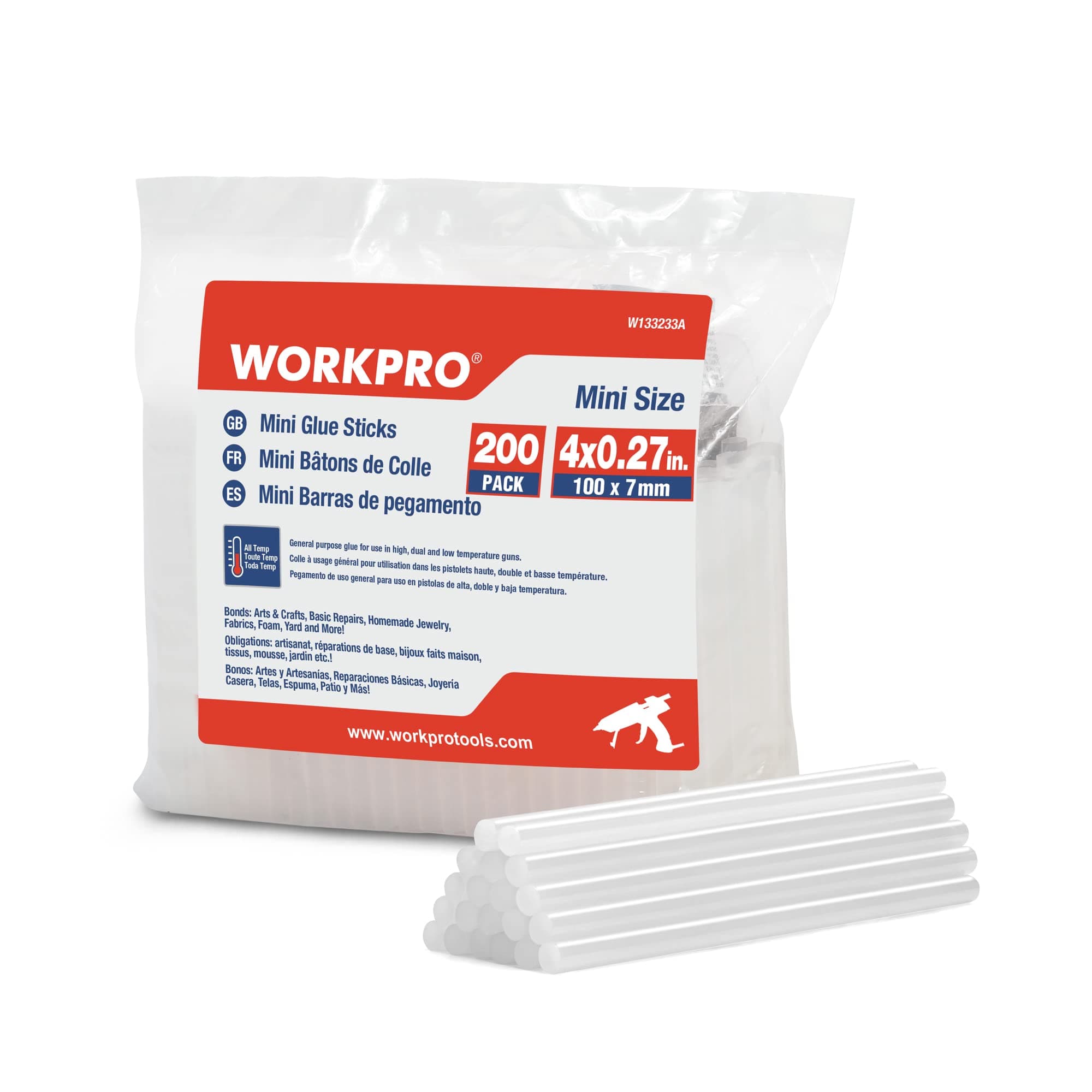 WORKPRO Mini Klebesticks | 200 Stück, 7 x 100 mm | transparente Heißklebestifte Set 760g für gängige Hießklebepistole, Heißklebe-Patronen für Heimwerken Reparieren Dekorieren 7x100mm,200PC Angebot bei HelloDeals