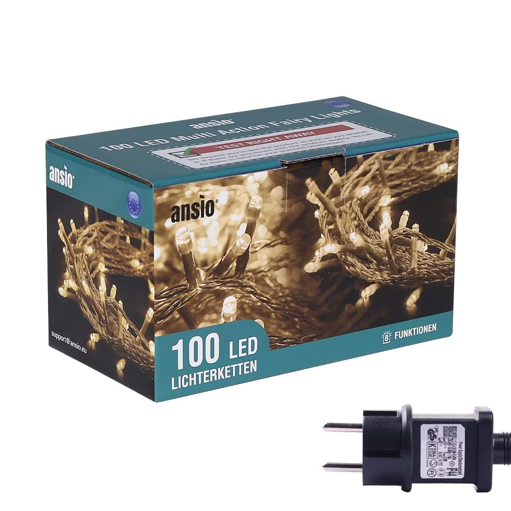 ANSIO® LED Lichterkette 10m mit 100 Warmweißen LEDs – Strombetrieben für Innen & Außen, Perfekt für Weihnachtsbaum, Balkon, Fenster & Weihnachtsdeko – Klares Kabel 100 LED Angebot bei HelloDeals