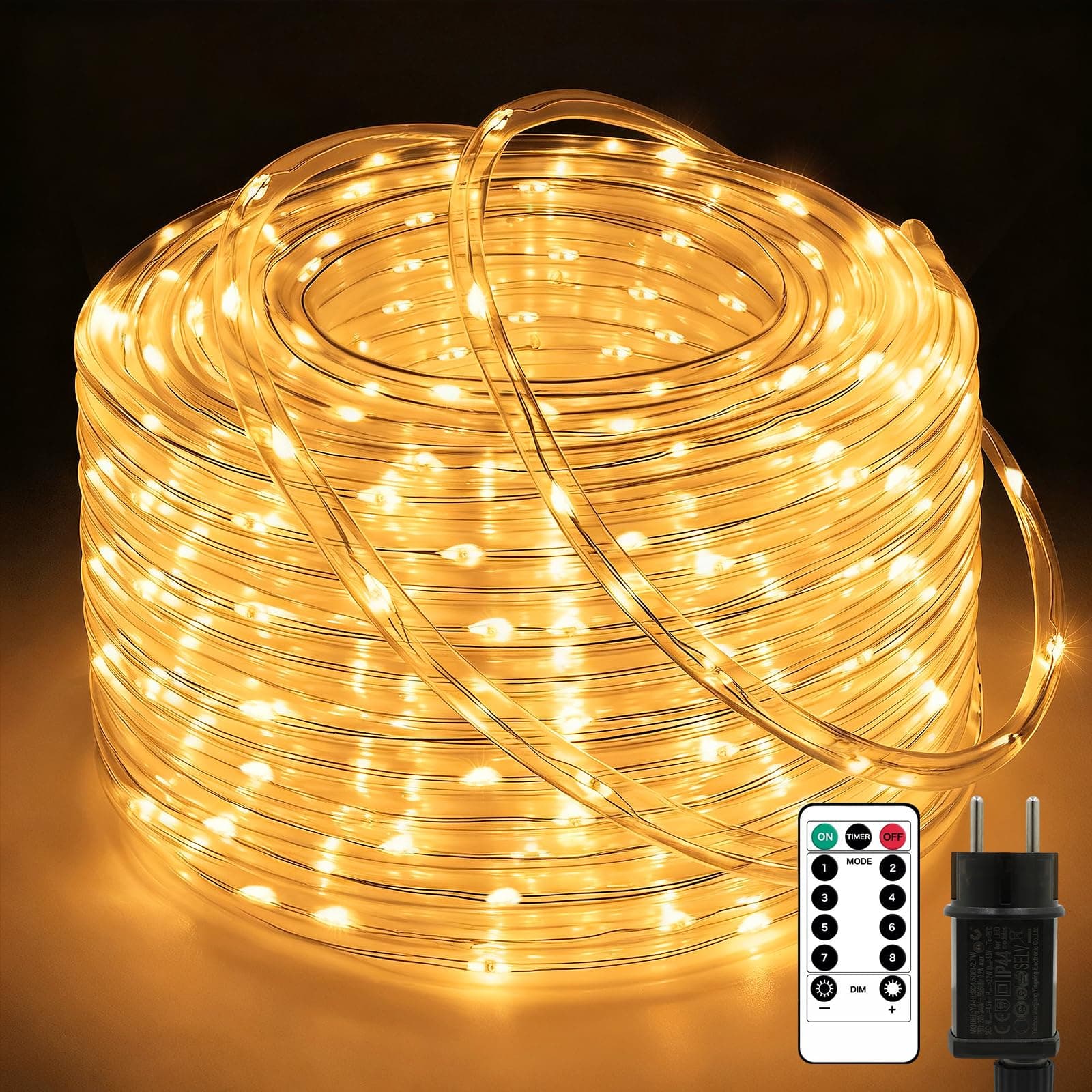 20M 400 LED Lichterschlauch Außen, Lichterkette IP65 Wasserdicht mit Fernbedienung, 8 Modi Dimmbar Ø7.5mm Extra Dicker Lichtschlauch für Weihnachtsbeleuchtung Gartenzaun Terrasse Party Deko Angebot bei HelloDeals