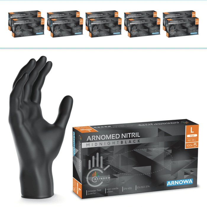 1000 Stück (10x100) ARNOMED Einweghandschuhe Schwarz, Einmalhandschuhe L, Nitril Handschuhe Einweg, Nitrilhandschuhe puderfrei, Gummihandschuhe Einweg, Schutzhandschuhe Nitril in XS, S, M, L, XL, XXL L schwarz 1000 Angebot bei HelloDeals