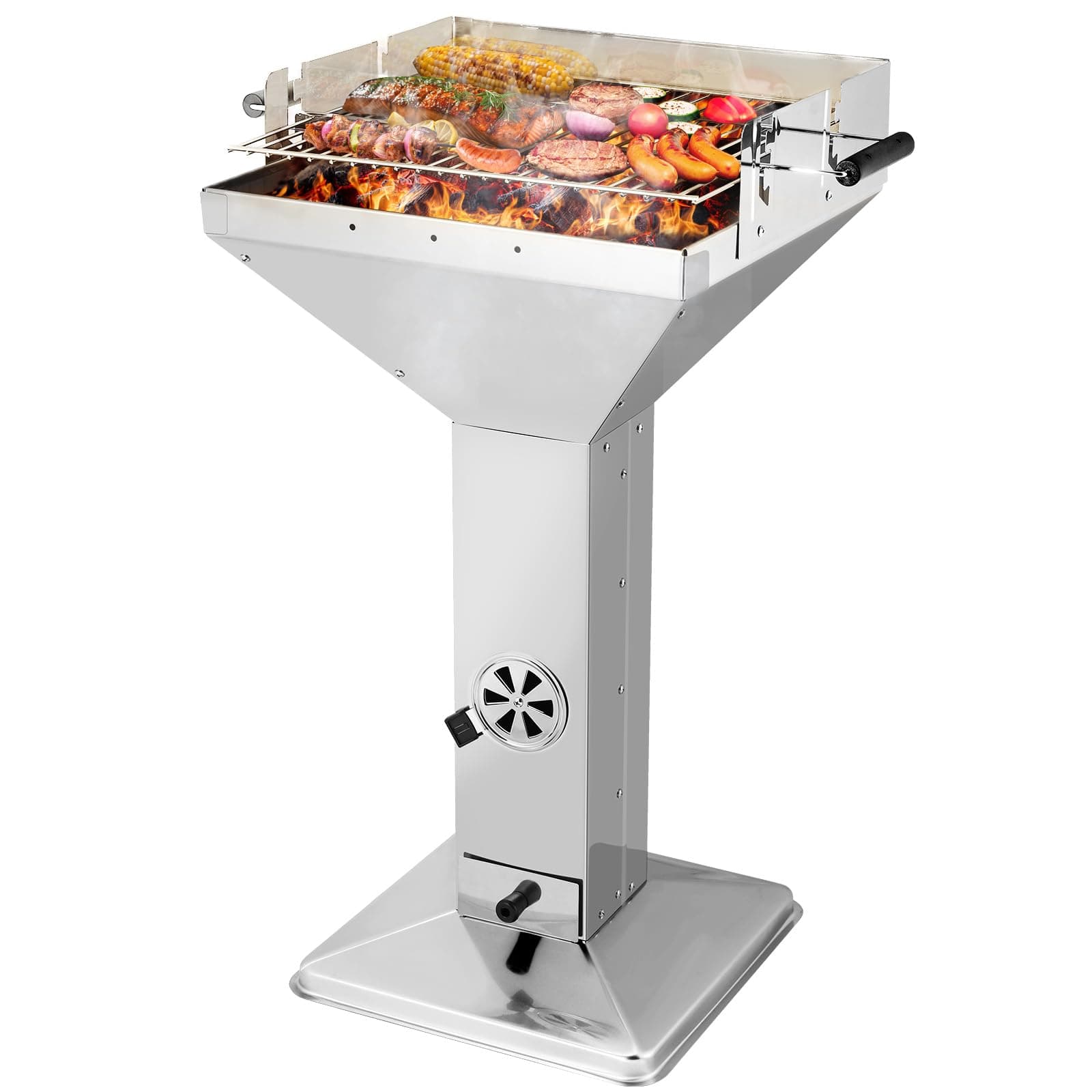 Trichtergrill, Holzkohlegrill edelstahl, Portable Campinggrill ,Familiengrill, strandgrill,3-fach höhenverstellbarem Grillrost,Ascheschublade und Lüftungsregler, 63 * 48 * 91,5cm,Leicht zu reinigen Angebot bei HelloDeals