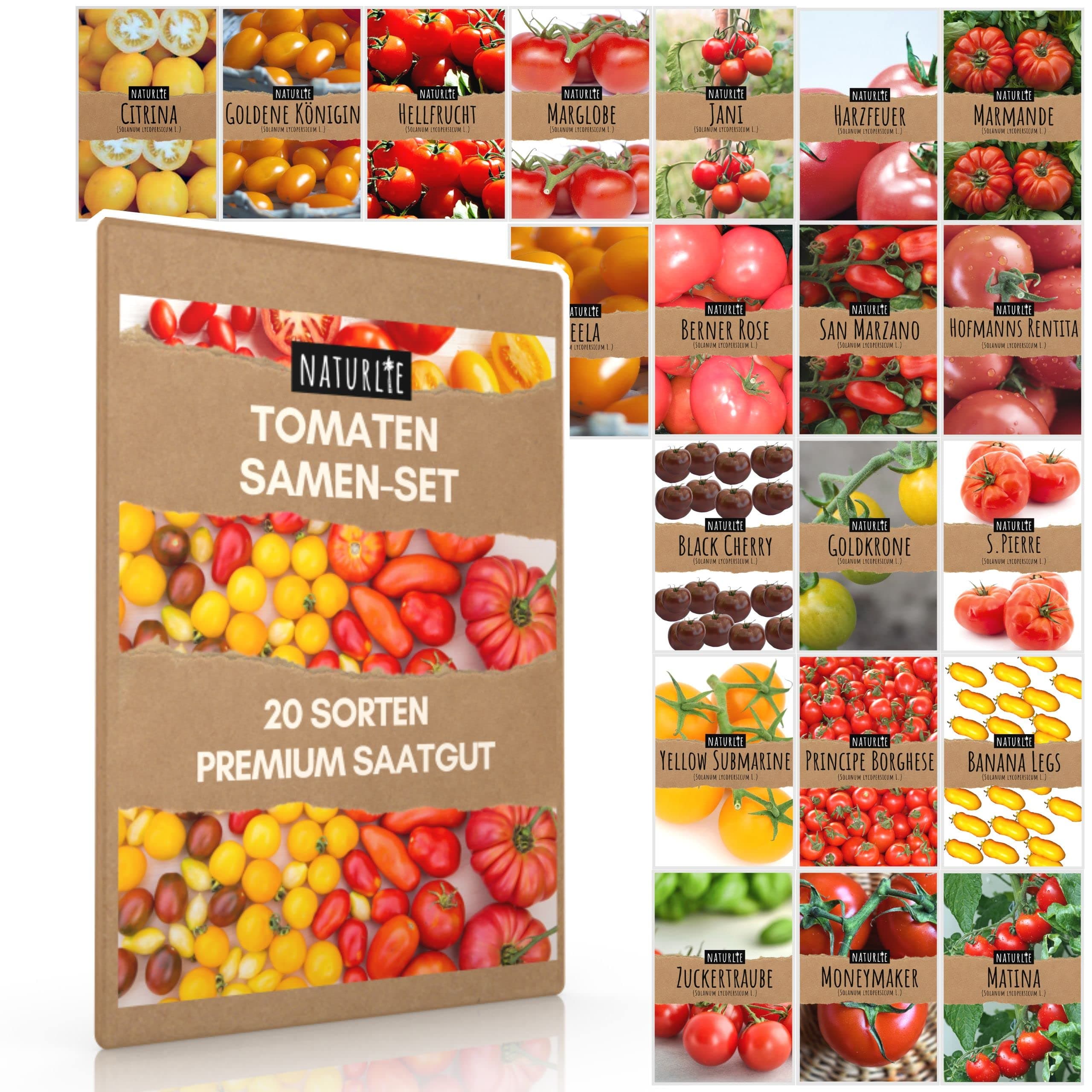 20er Tomaten Samen Set - 20 Sorten Tomatensamen für Balkon und Garten - Tomaten Anzuchtset - bunte und alte Tomatensorten von Naturlie - Garten Samen Gemüse als praktisches Tomatenset Angebot bei HelloDeals