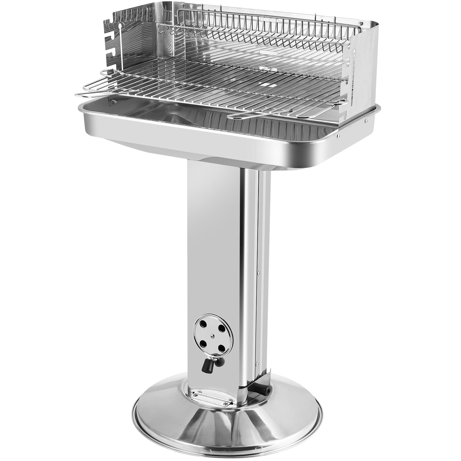 Holzkohlegrill edelstahl,Säulengrill,BBQ-Grill für Camping, Strand, Garten, Party,inkl 5-fach höhenverstellbarem Grillrost, Lüftungsregler,Aufbewahrungskorb, und Aschekasten, 57 * 38 * 89.5cm Angebot bei HelloDeals