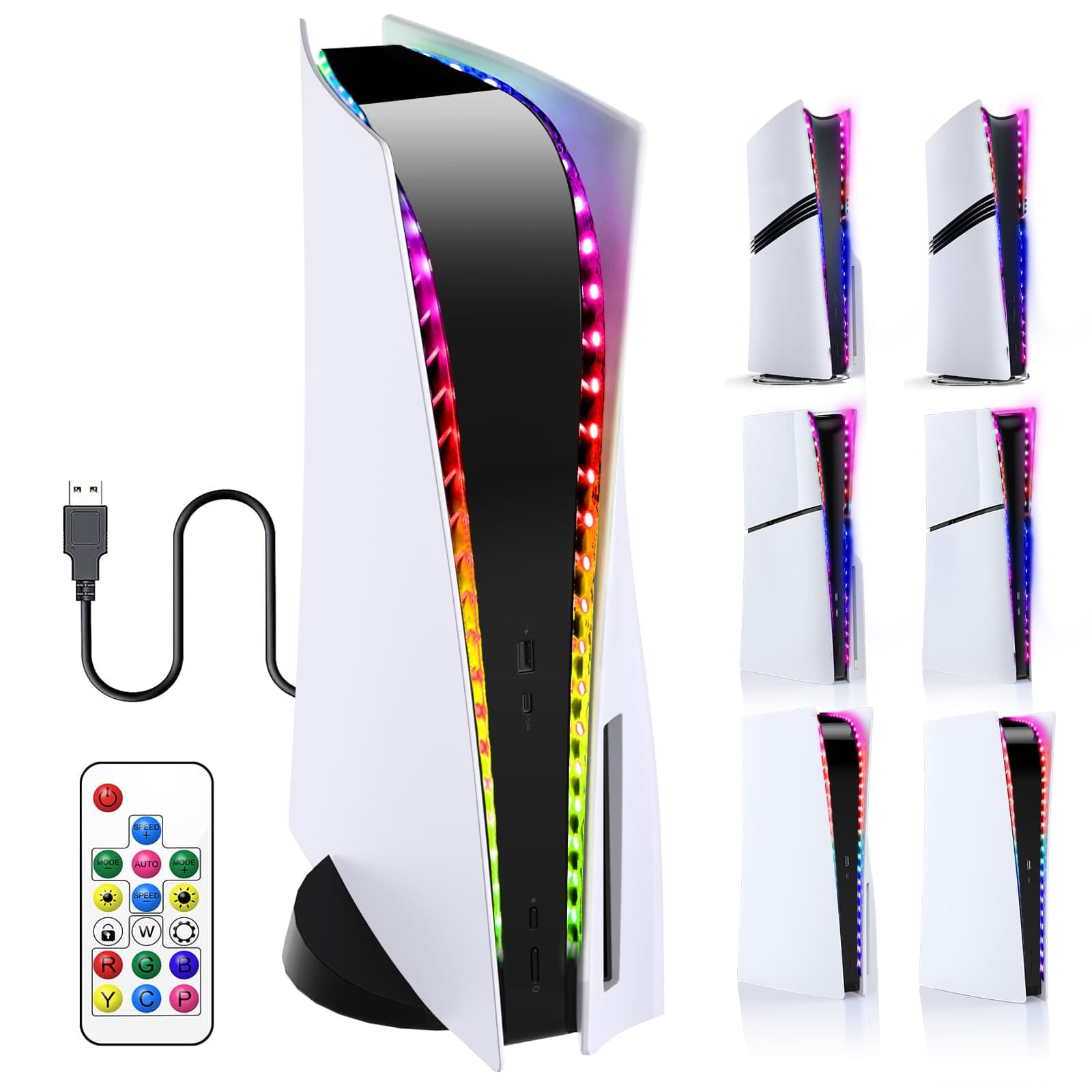 FASTSNAIL RGB LED Strip für PS5/PS5 Slim/PS5 Pro Konsole LED Beleuchtung, 7 Farben, 358 Modi, 5050 SMD-LED-Farbwechsel, mit Schlüssel-Fernbedienung, Zubehör Kompatibel mit PlayStation 5 Angebot bei HelloDeals