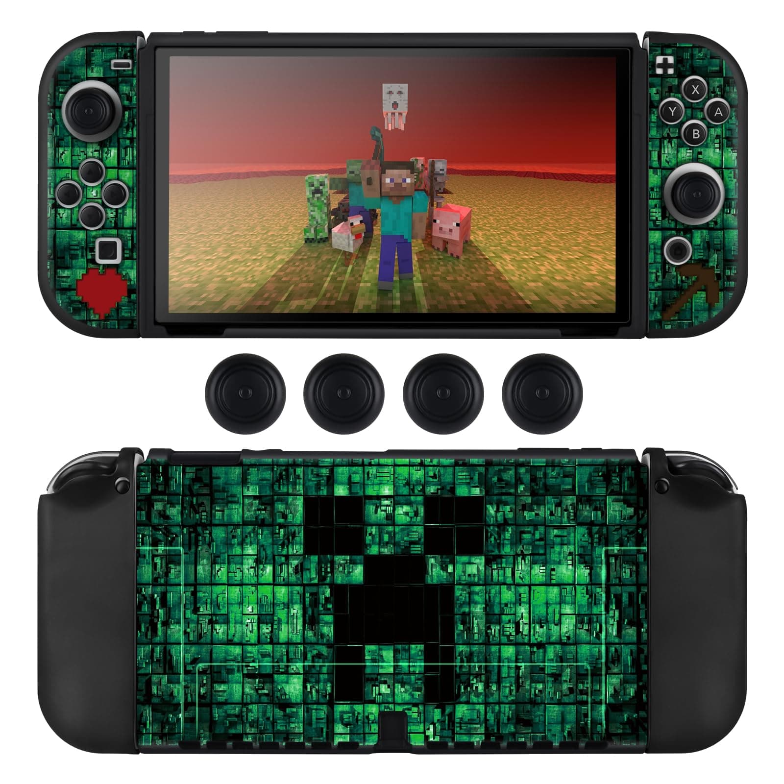 DLseego Schutzhülle Kompatibel mit Switch OLED 2021 Edition,Weiche Dockable Switch OLED Hülle mit 4 Switch Joystick Kappen,Kratzfeste Stoßdämpfung,Grüne OLED Angebot bei HelloDeals
