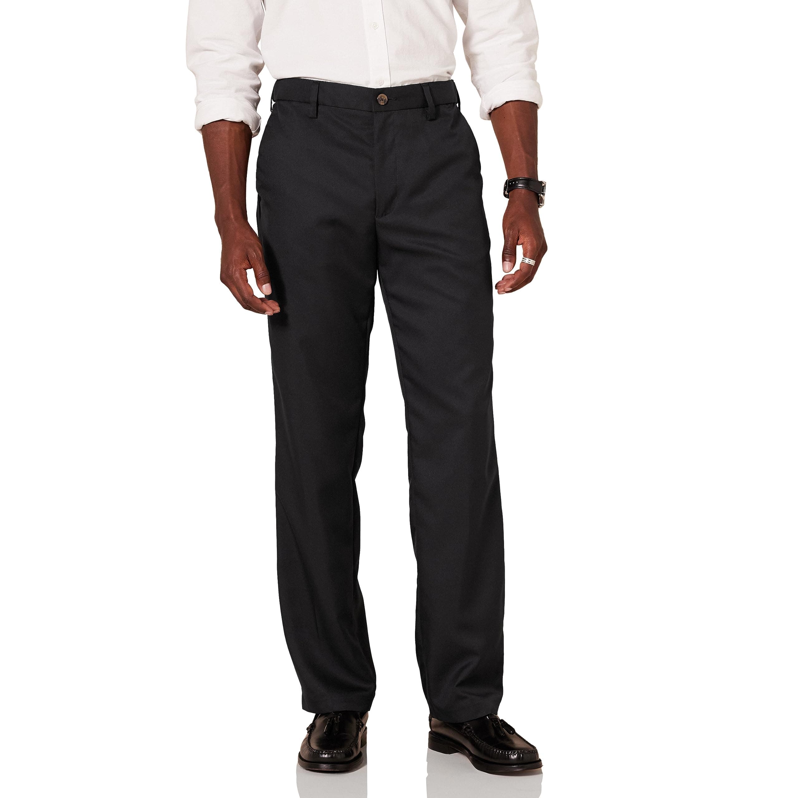 Amazon Essentials Herren Flatfront-Anzughose mit elastischem Bund in klassischer Passform Recycelter Polyester Schwarz 36W / 32L Angebot bei HelloDeals