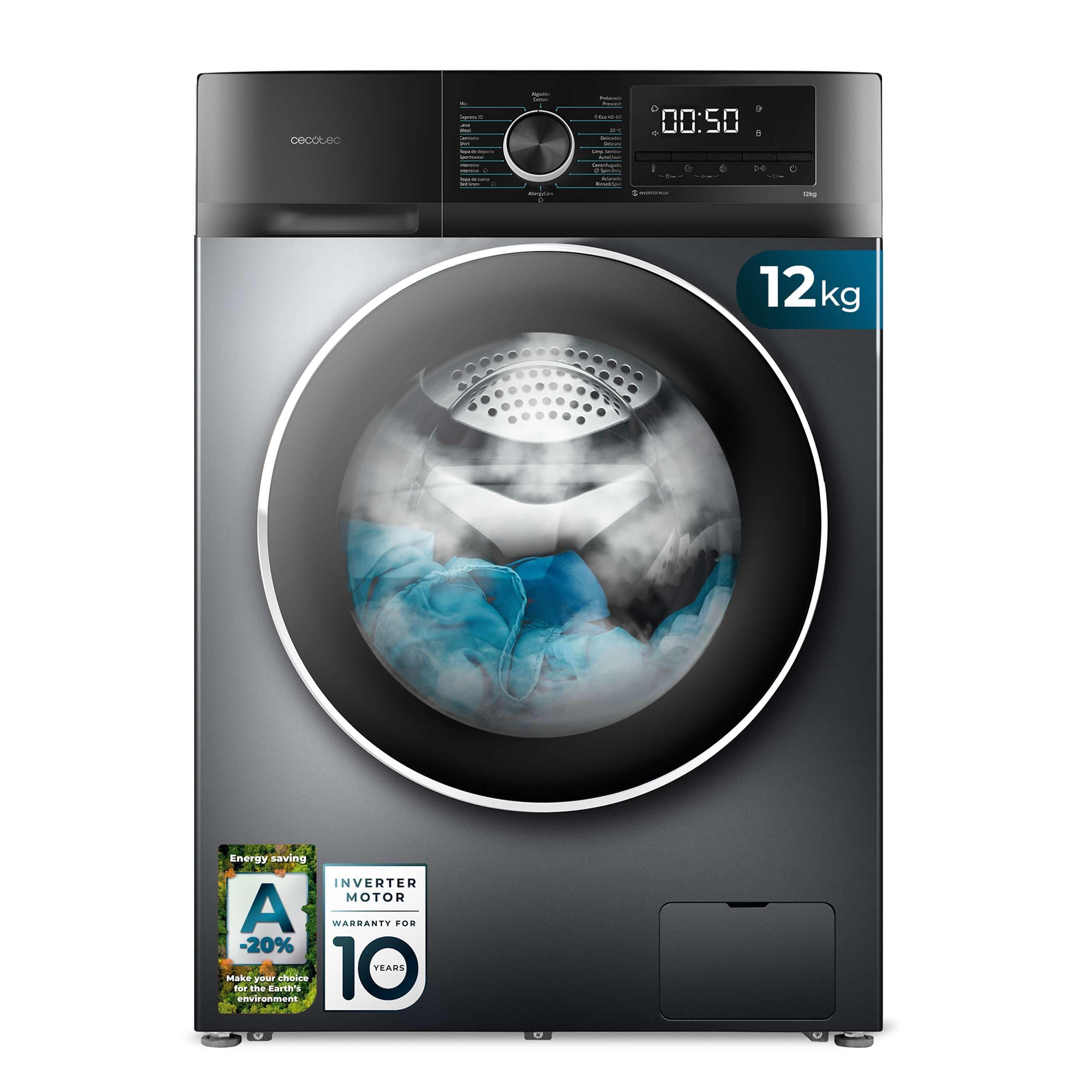Cecotec Waschmaschine 12 kg Frontlader Bolero DressCode 12500 Inverter Steel A, 1400 U/min, Inverter Plus Motor, 16 Progr, SteamMax, Pearl Drum, Delay Start, Drum Clean, Display, Allergy Care, Stop&Go 12 Kg Stahl Angebot bei HelloDeals