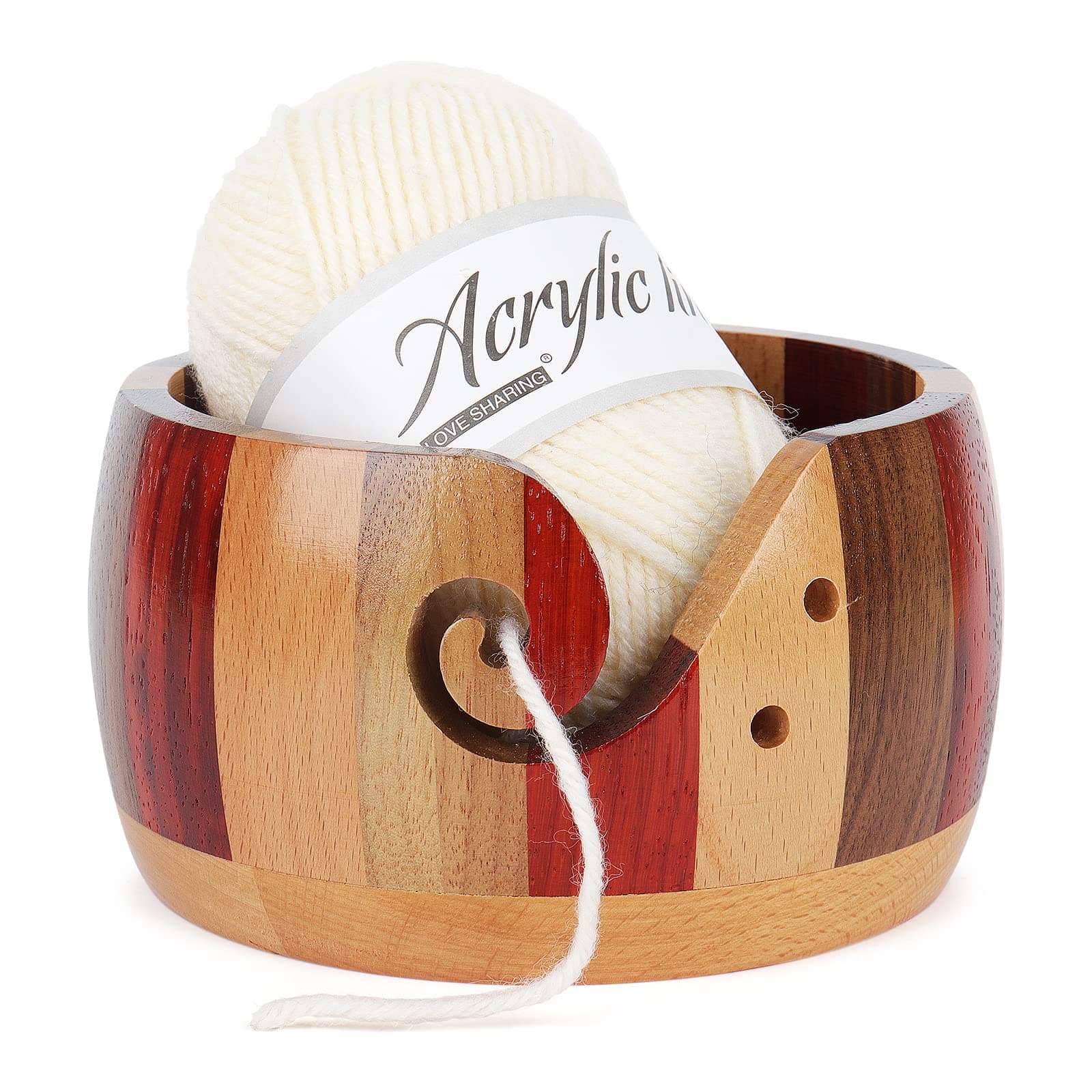 Aeelike Garnschale Holz Wollschale 15 x 8 cm, Mehrfarbig Tragbarer Garn Schüssel Holz Halter Runde mit löchern, Handgefertigte Wollschale Garnschale, für Stricken Häkeln Zubehör DIY Geschenke Angebot bei HelloDeals
