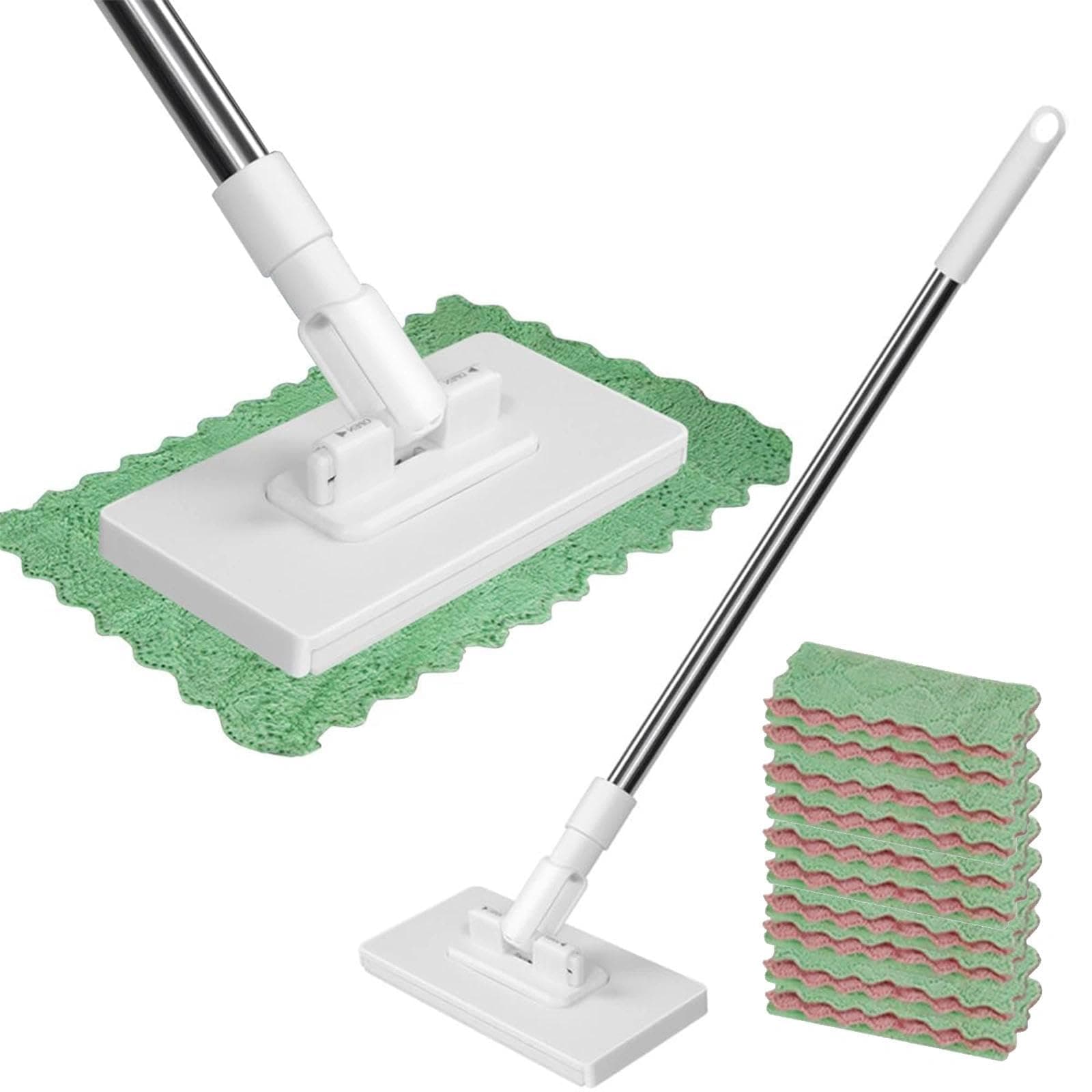 NEU Wischmopp mit Druck-Klemm-System: Ohne Händewaschen,1-Knopf-Wechsel, Automatisches Klemmtuch, Bodenwischer mit 10 wiederverwendbaren Mikrofasertüchern für einfache Reinigung Angebot bei HelloDeals