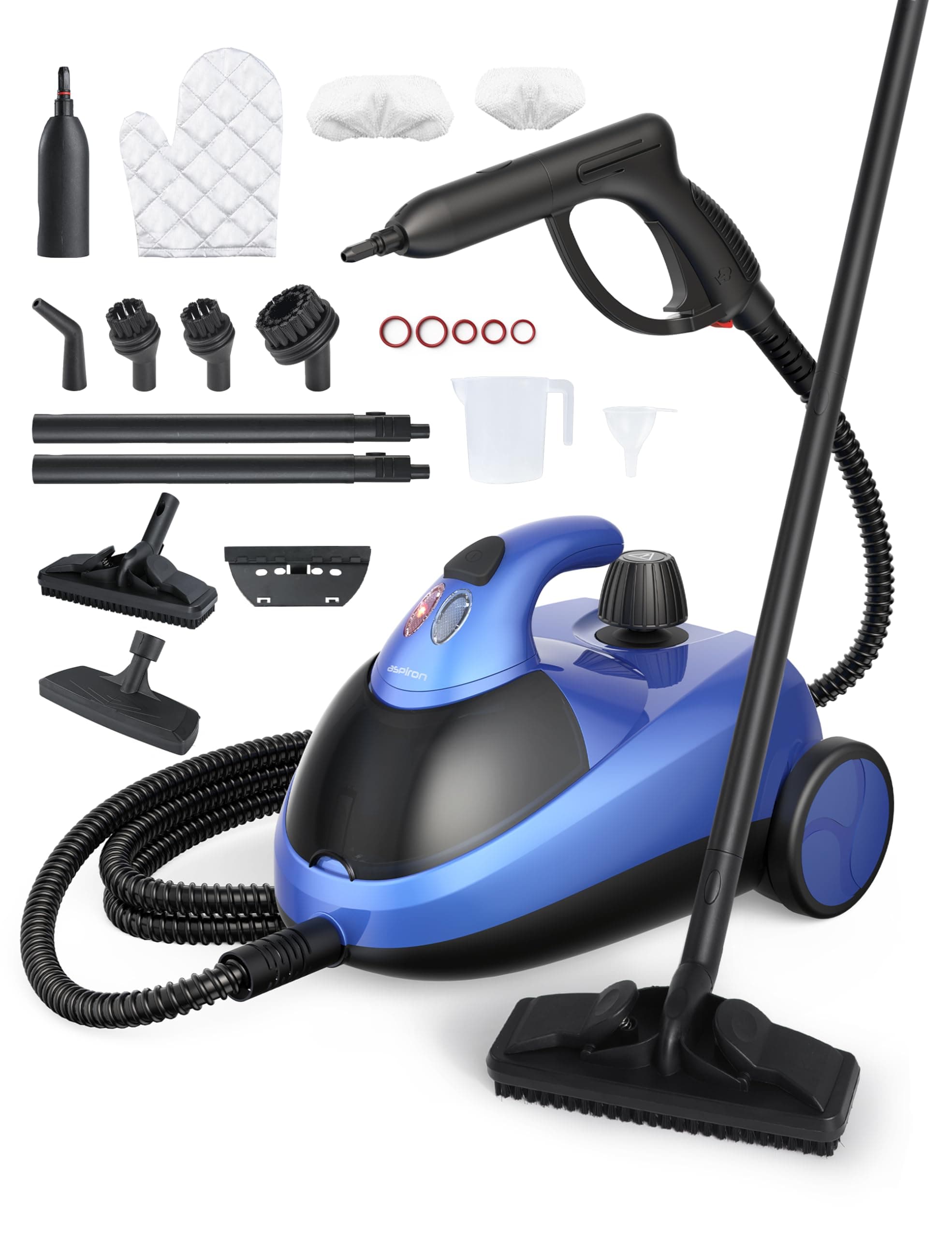 Aspiron Dampfreiniger, Dampdruck 4 bar, 145°C Heißdampf, Multifunktionaler Dampfreiniger mit 18 Zubehörteilen, mit Aufbewahrung, Steam Cleaner für Auto, Bett, Teppich, Badezimmer, Fliesen und Böden Blau Angebot bei HelloDeals