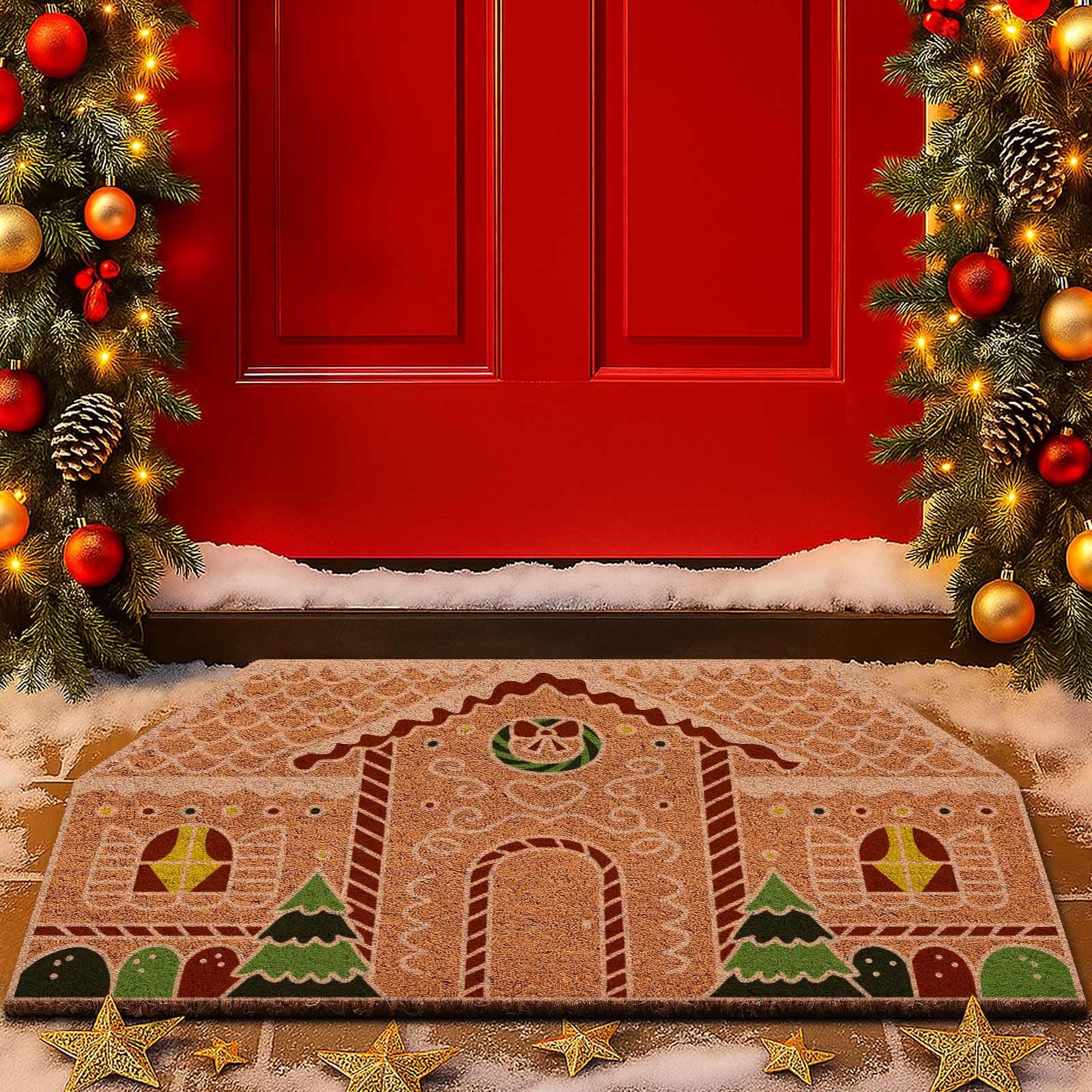 Lanpn Weihnachten Fußmatte Winter Kokosmatte, rutschfeste für Terrasse Eingang Türmatte Badezimmer Matte für Innen Außen Bodenmatte Badezimmer Wohnzimmer Christmas Dekor 42x75cm (Stil 06 Braun) Braun – Lebkuchenhaus 42 x 75 cm (Rechteckig) Angebot bei HelloDeals