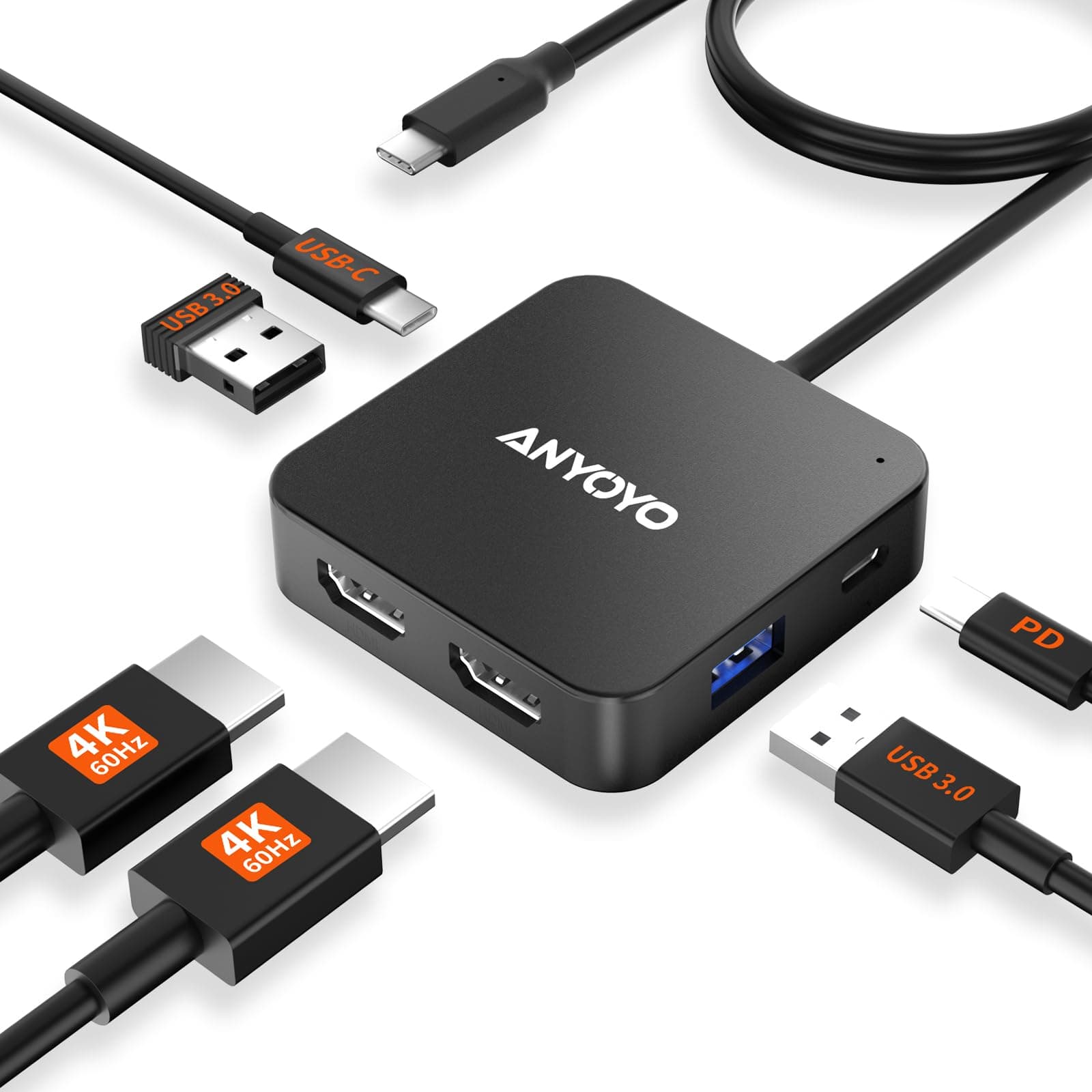 Docking Station 2 Monitore, Dual 4K 60Hz HDMI Adapter, USB C Hub Dual 4K HDMI, USB C Daten, 100W PD, USB 3.0, USBC Docking Station für MacBook Air/Pro/Dell/HP/Surface/Lenovo 6-IN-1(Dual 4K60+PD) Angebot bei HelloDeals