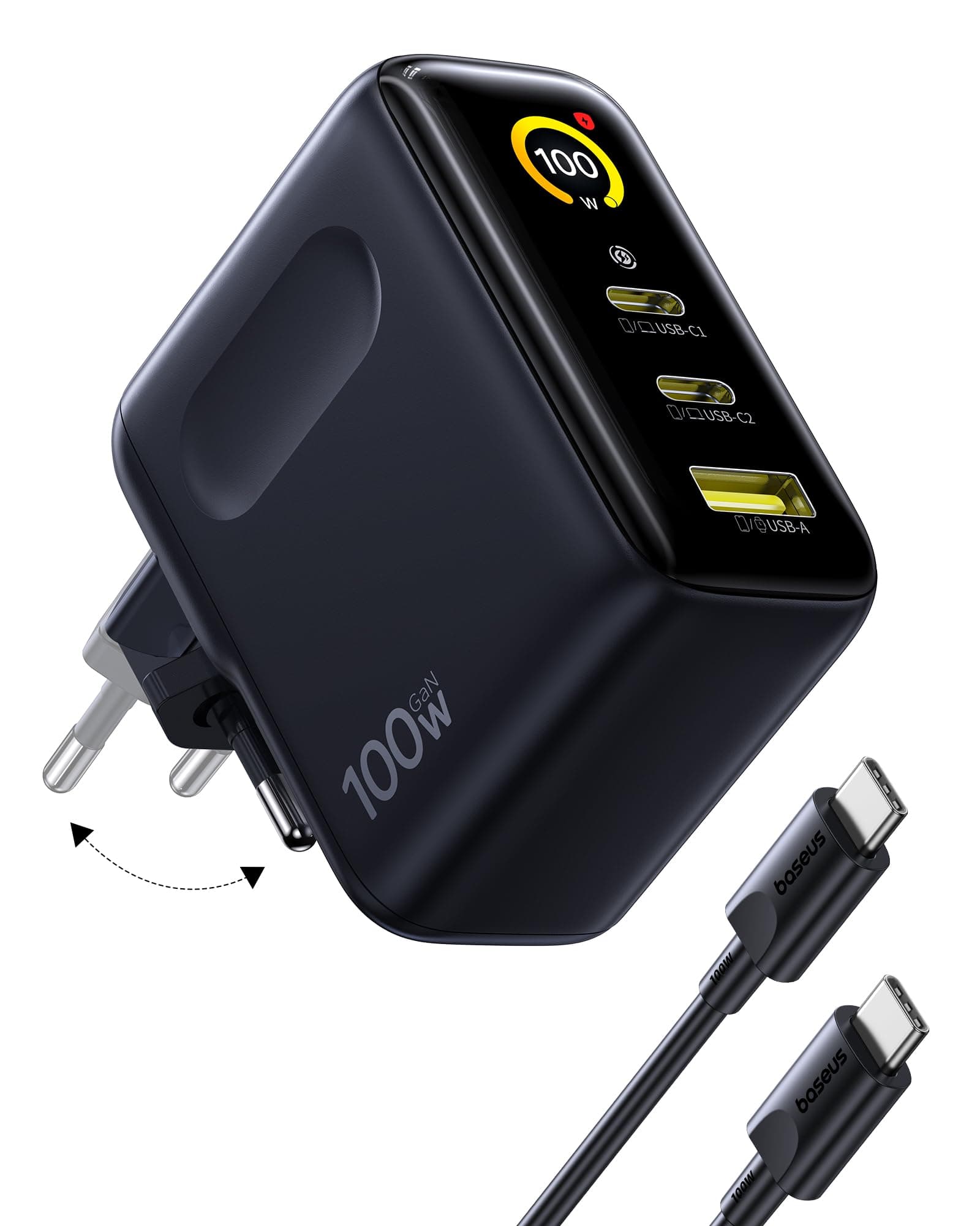 Baseus Picogo AI 100W USB C Ladegerät, Smart Display & Touch Control, 3-in-1 Schnellladeleistung, Fortschrittliches GaN Netzteil, Kompatibel mit MacBook, iPhone 17/16/15/14, Samsung, Pixel und mehr Angebot bei HelloDeals