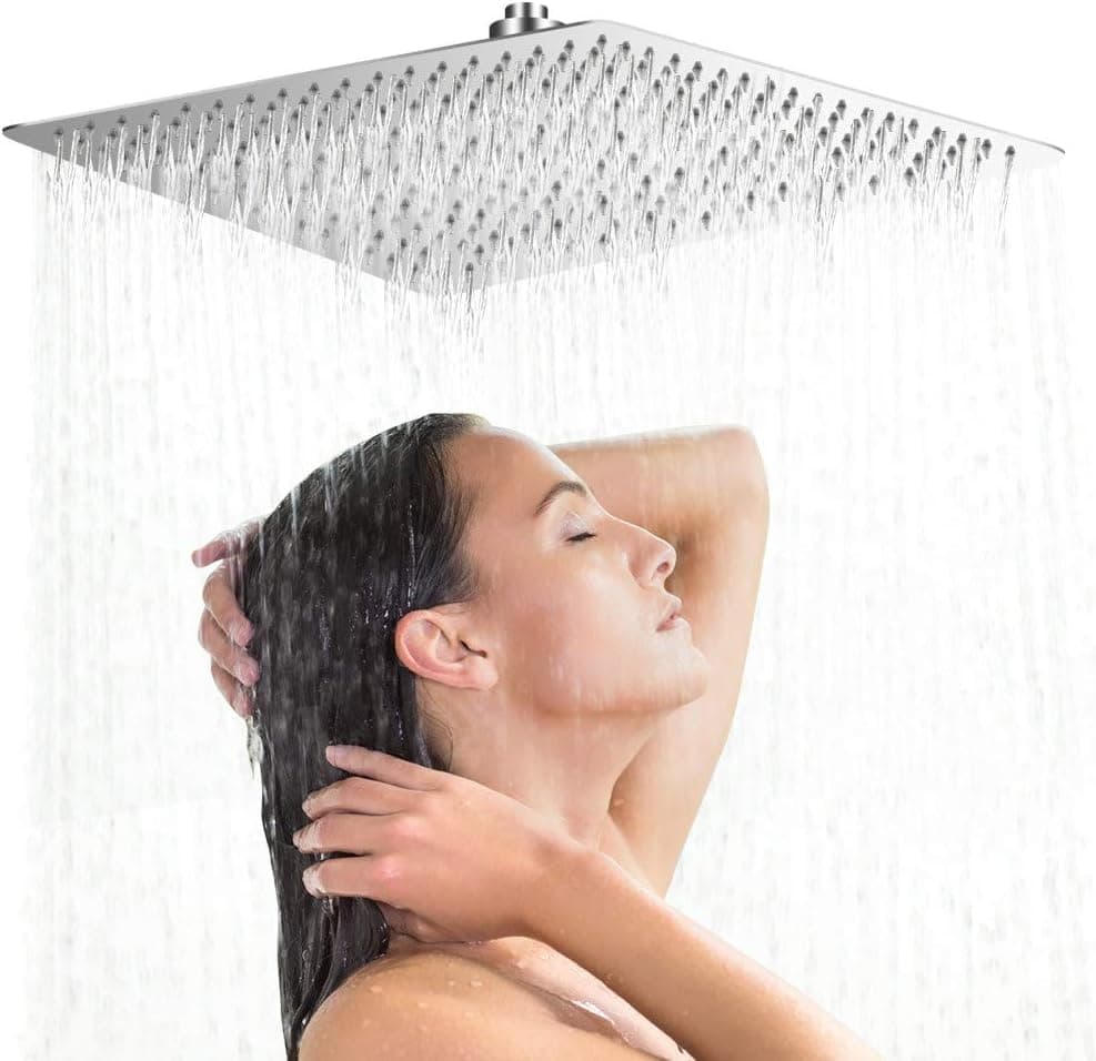 Quadratischer Regenduschkopf, 20 Zoll, Edelstahl, ultradünn, glänzend, mit Silikon-Düsen, für Zuhause oder Hotel Angebot bei HelloDeals