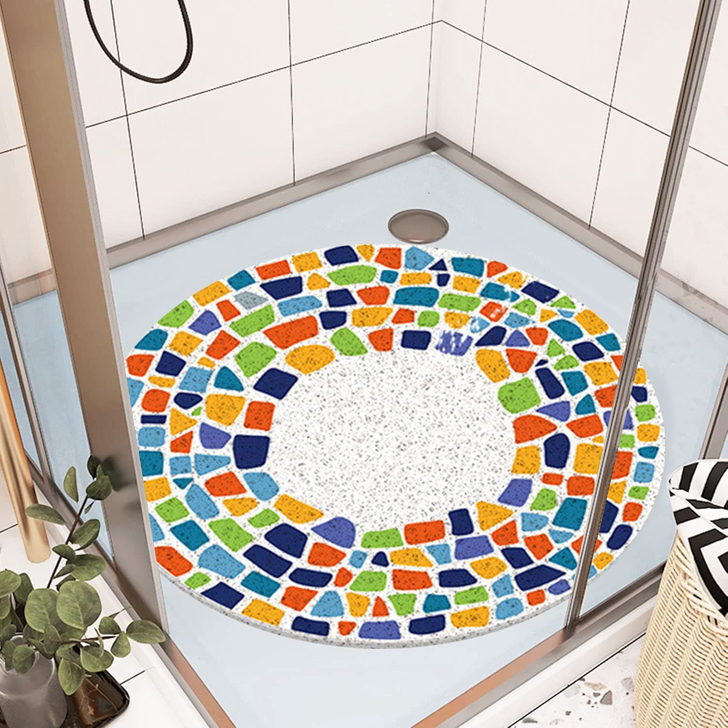 Sicherheits Duschmatte rutschfest, 60 * 60cm, Weich Komfort Badewannenmatten mit Ablauflöchern, PVC-Luffa- Duschmatten für Nassbereiche, Schnell trocknend (Runden-2) Angebot bei HelloDeals