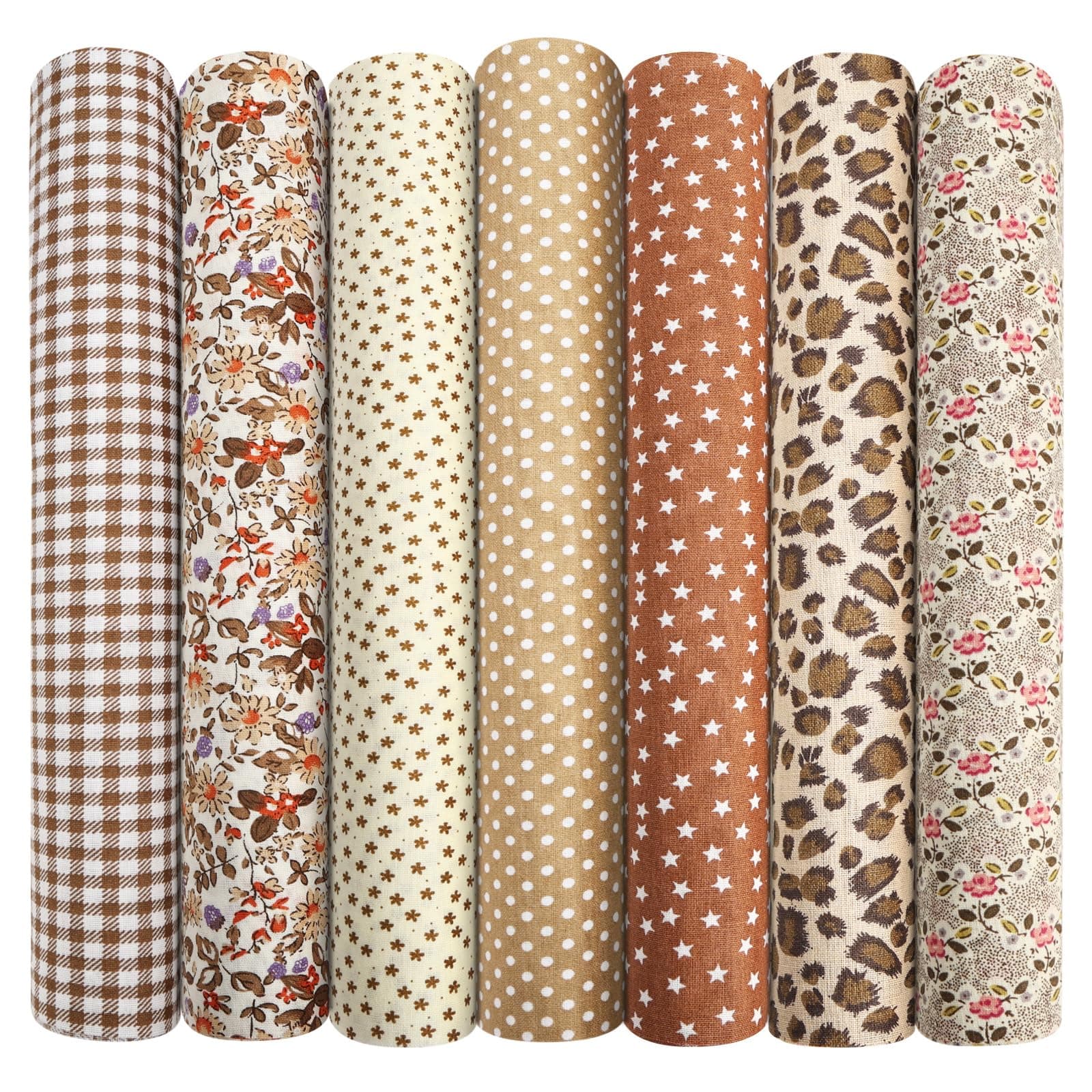 7er Set Baumwollstoff Paket, 50 x 50cm Stoffe zum Nähen, Patchwork Stoffe, Patchwork zum Quilten, Stücke Paket zum Quilten, DIY Basteln Handwerken, Puppenkleidung #2 Kaffee-7er Set 50 x 50cm Angebot bei HelloDeals