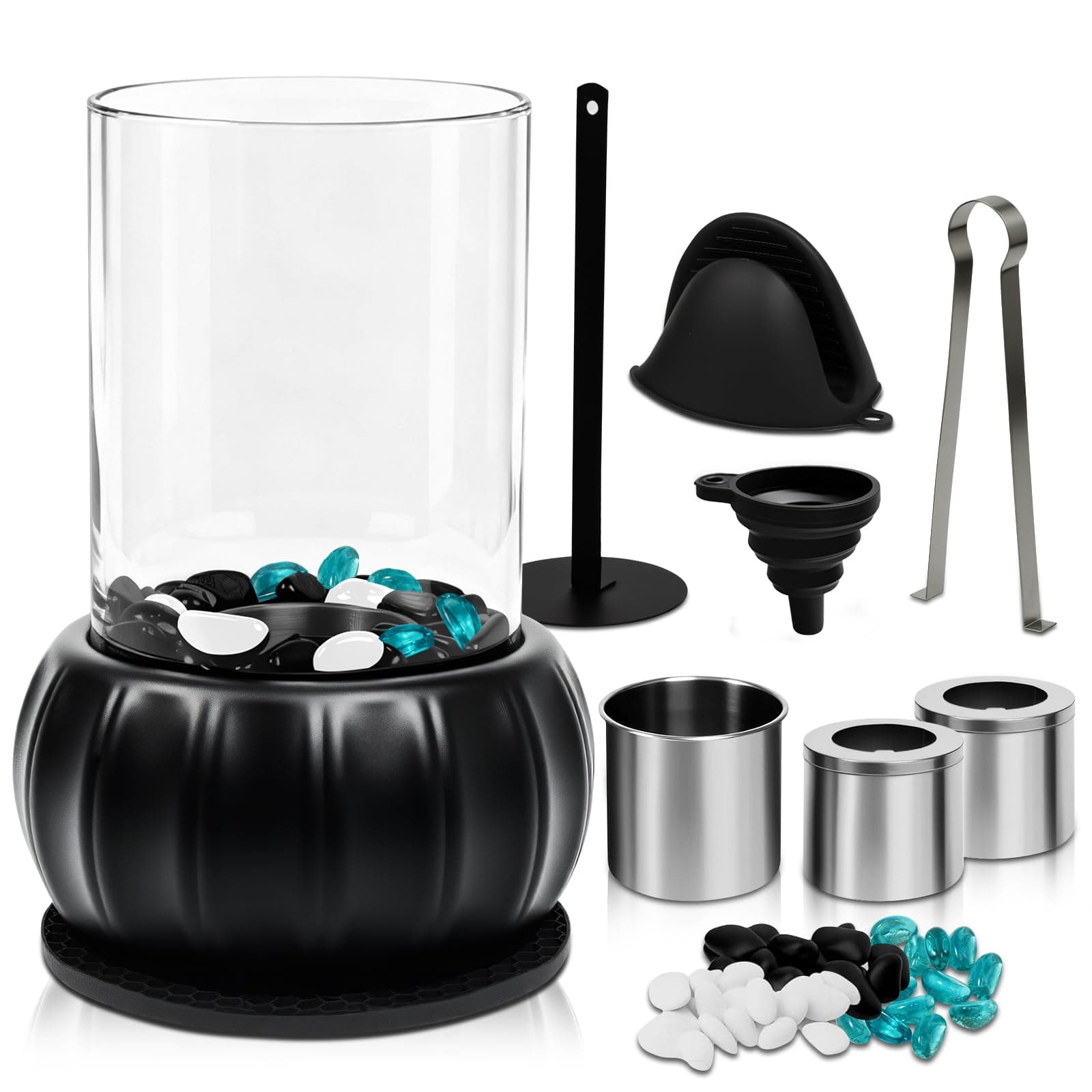 Innenfeuerstelle, Schreibtischkamin mit 3 Farben Deko Steinenmit, Desktop-Kürbis Party-Dekor, für Indoor & Outdoor, Balkon Wohnung Deko, Erstellen Romantische Ambiente Angebot bei HelloDeals