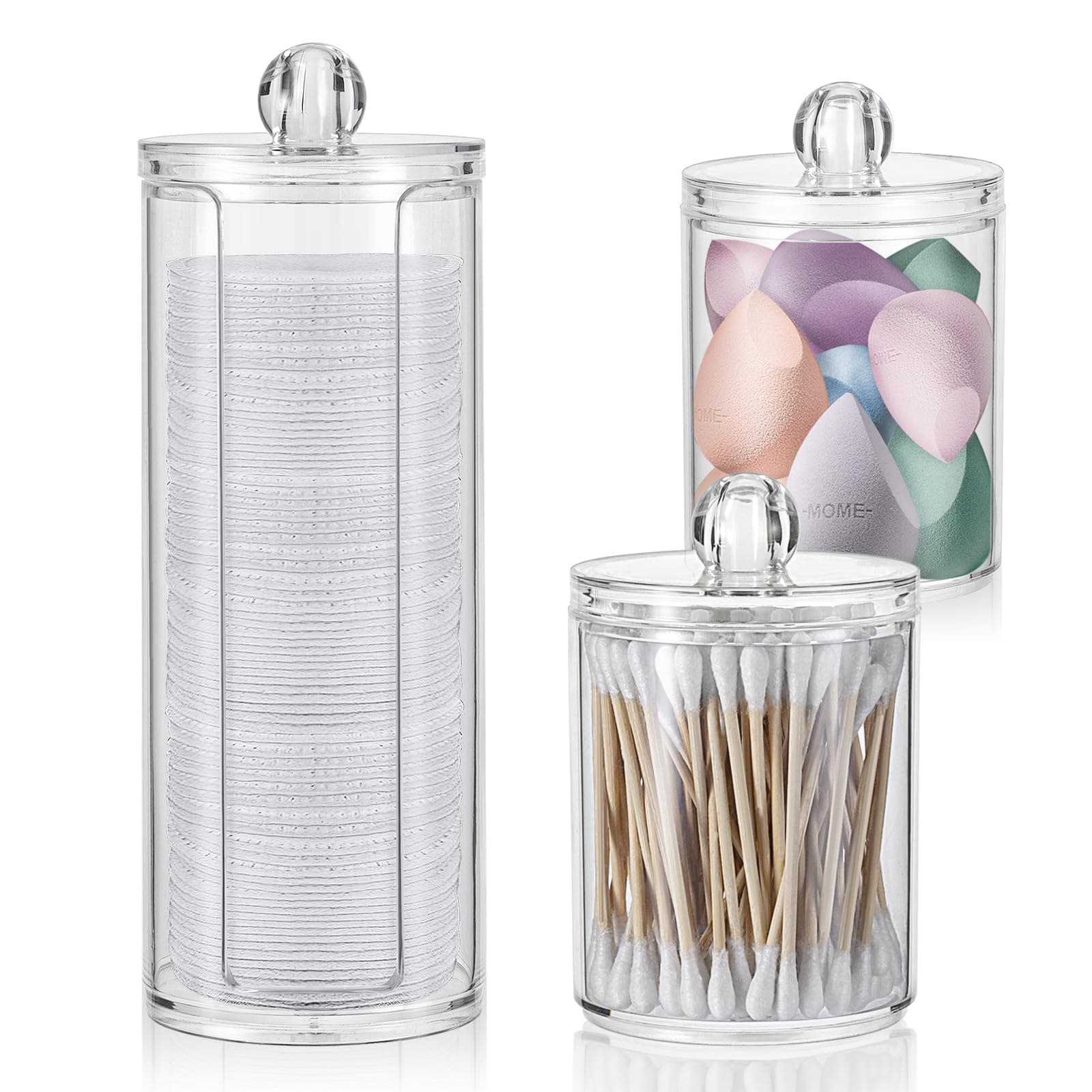 3 Stk Wattepadspender,Schminktisch Zubehör,Bathroom Organizer,Wattepads Aufbewahrung mit Deckel,Wattestäbchen-Behälter,for Dresser, Bathroom,Bedroom Angebot bei HelloDeals