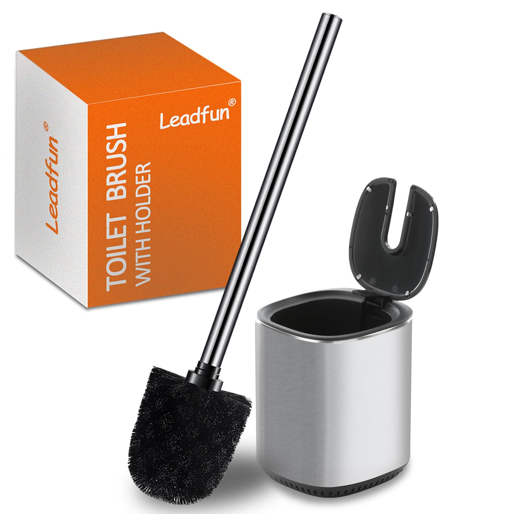 Klobürste, WC Bürste mit Edelstahlstiel, Stehen Toilettenbürste Set, Automatisches Schließen Haltersatz (Silber) Silber 1 Angebot bei HelloDeals
