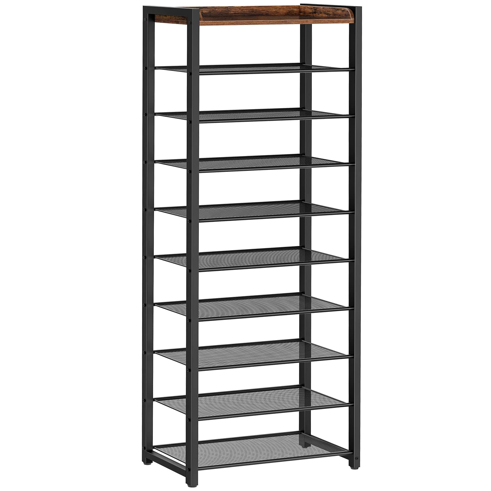 HOOBRO Schuhregal mit 10 Ebenen, Schmale Schuhablage, Schuhschrank, für 18-25 Paar Schuhe, Platzsparend, für Eingang, Flur, Wohnzimmer, Dunkelbraun-Schwarz EBF40XJ01 Angebot bei HelloDeals