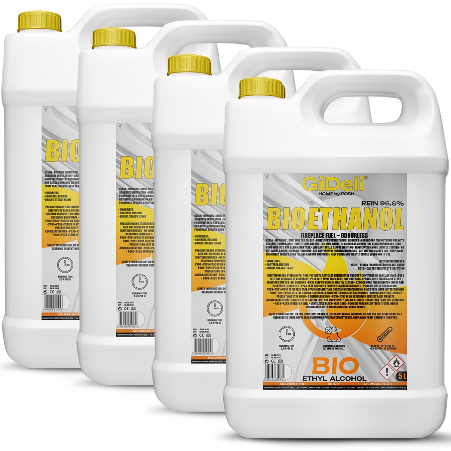 Bioethanol 96,6% Geruchlos 4X 5L - Bio Ethanol für Tischkamin, Kamin Indoor & Outdoor - Rauchfrei und Rußfrei - Aus Mais & Zuckerrüben Angebot bei HelloDeals
