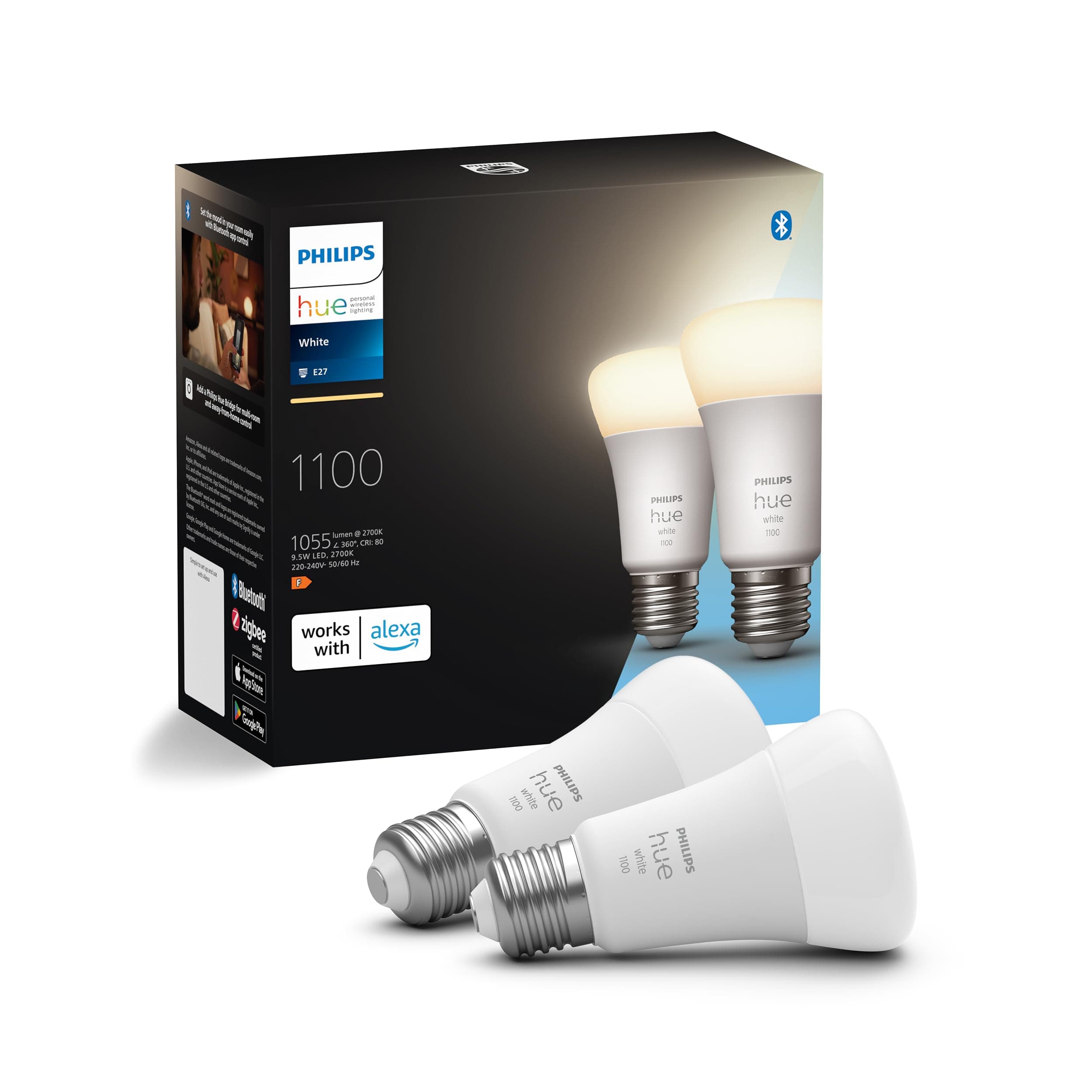 Philips Hue White E27 Lampe Doppelpack 2x1055lm, dimmbar, warmweißes Licht, steuerbar via App, kompatibel mit Amazon Alexa (Echo, Echo Dot) 2 x E27 Weiß Angebot bei HelloDeals