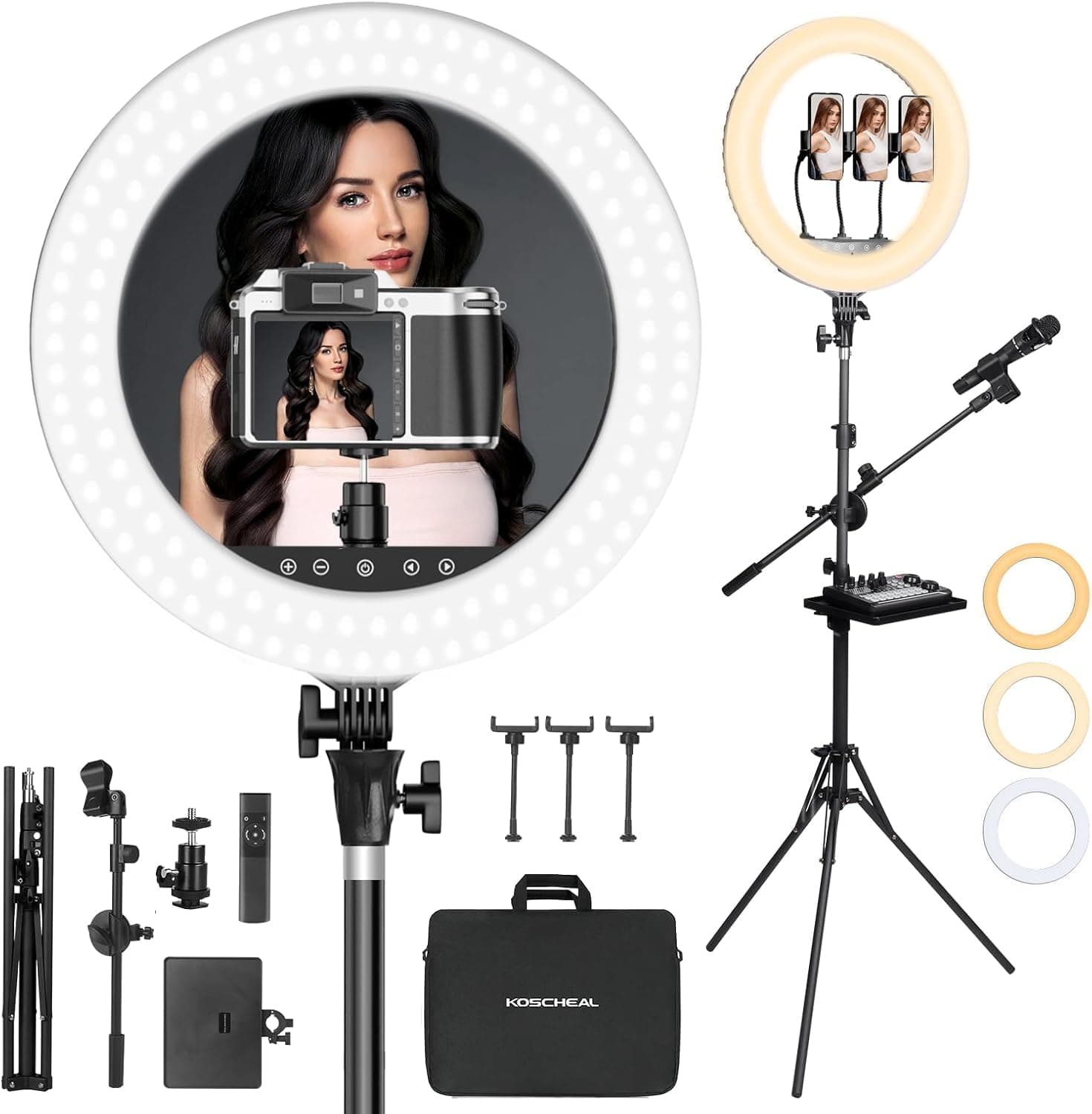 KOSCHEAL 18 Zoll Ringlicht mit Ständer, 3000-6500K Einstellbares LED licht mit Mikrofon und Soundkartenhalter, Fotografie Ringlicht für Friseur/Professional Kamera/TikTok/YouTube RGB-0 Modi Angebot bei HelloDeals