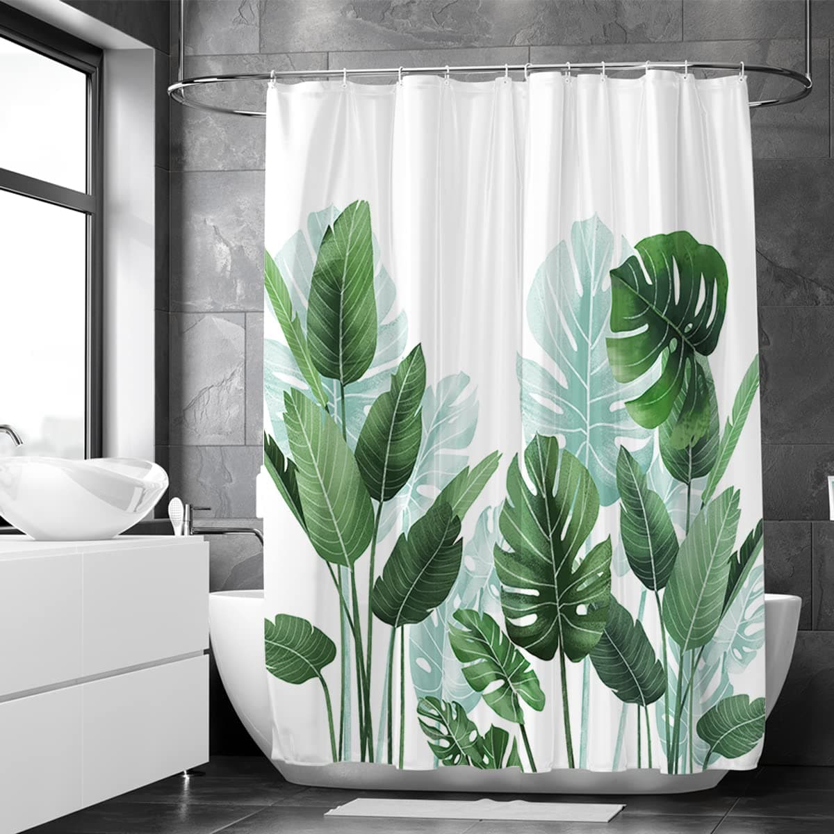 Duschvorhang 180x200 cm - Grün Strelitzia Pflanzen Design - Anti Schimmel & Waschbar – Stoff aus Textil – Wasserdicht – Inkl. 12 Ringe – Badewannenvorhang für Dusche & Bad - Polyester Strelitzia H200 x B180 cm (1er Pack) Angebot bei HelloDeals