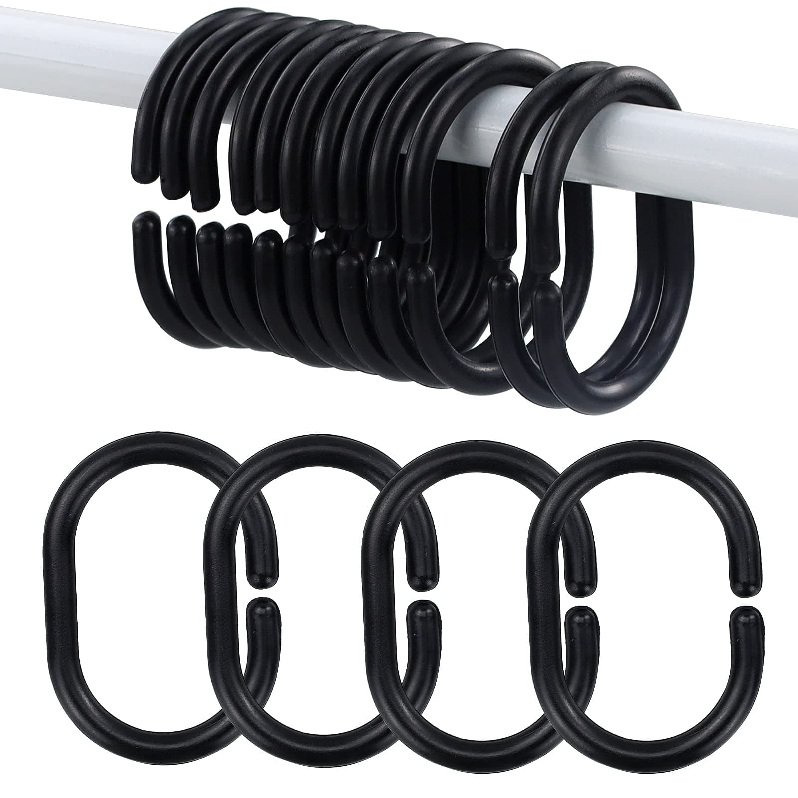 Duschvorhangringe 12 Stück,Duschvorhang Haken Schwarz,Ringe für Duschvorhang in C-Form für Duschfensterstange,Aus Stabilem Kunststoff Duschvorhang Ringe,Duschringe für Duschvorhangstangen Angebot bei HelloDeals