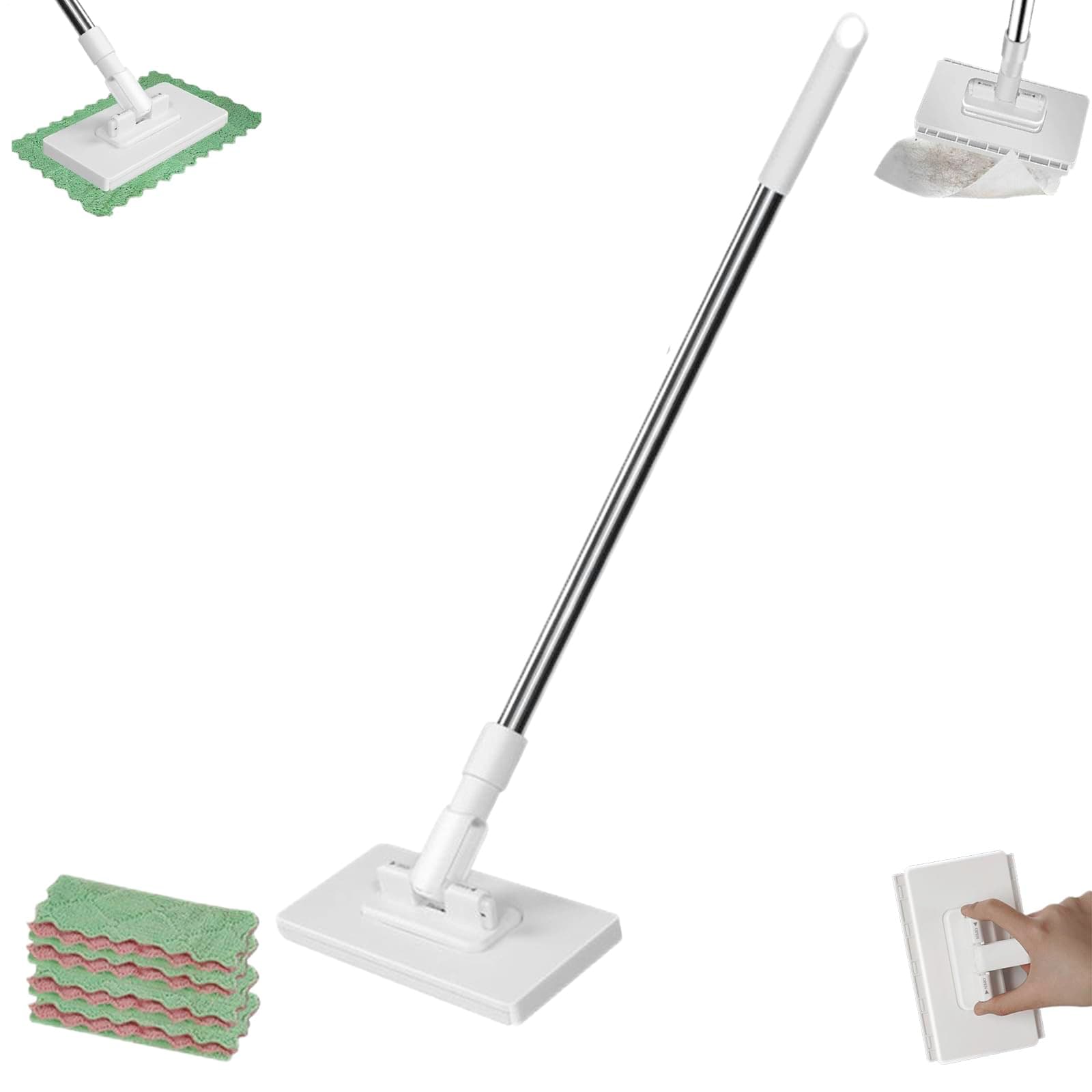 Wischmopp Mit Druck Klemm System, Automatisches Klemmtuch, Einweg Staubmopp Mit 4 Wiederverwendbaren, Lazy Bodenwischer, Mini Mop Mit Tuchwechsel, Für Badezimmer, Küche Angebot bei HelloDeals