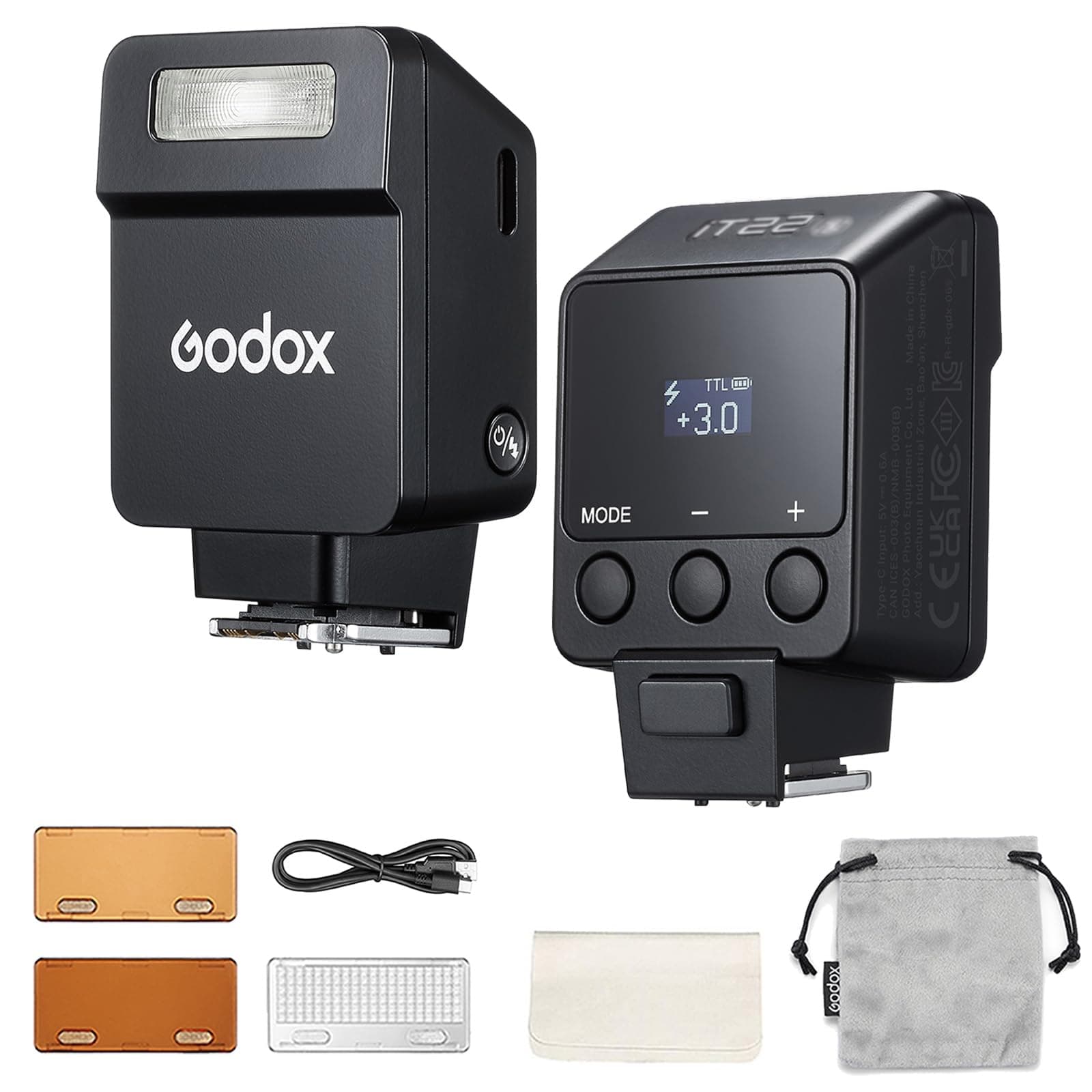 Godox iT22-C Flash für Canon, Mini TTL-Flash mit intuitivem Bildschirm, 1,5 s Recycle, 700 Vollstärke-Blitze mit USB-C-Ladung Eingebaute Batterie Tragbarer Taschenflash (schwarz) Angebot bei HelloDeals