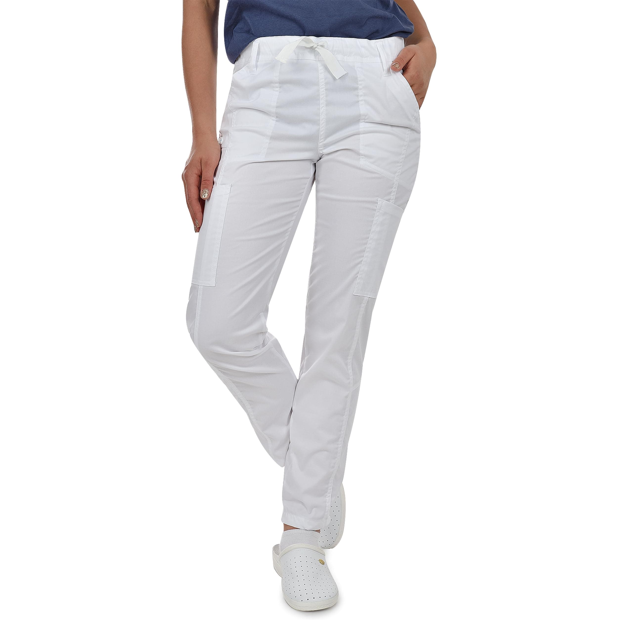 B-well Medizinische Schlupfhose Arbeitshose Dante 5 Taschen Unisex mit elastischem Bund und Gesäßtaschen Krankenhaus Uniformhose mit mittlerer Taille und Rundumgummibund L Weiß Angebot bei HelloDeals