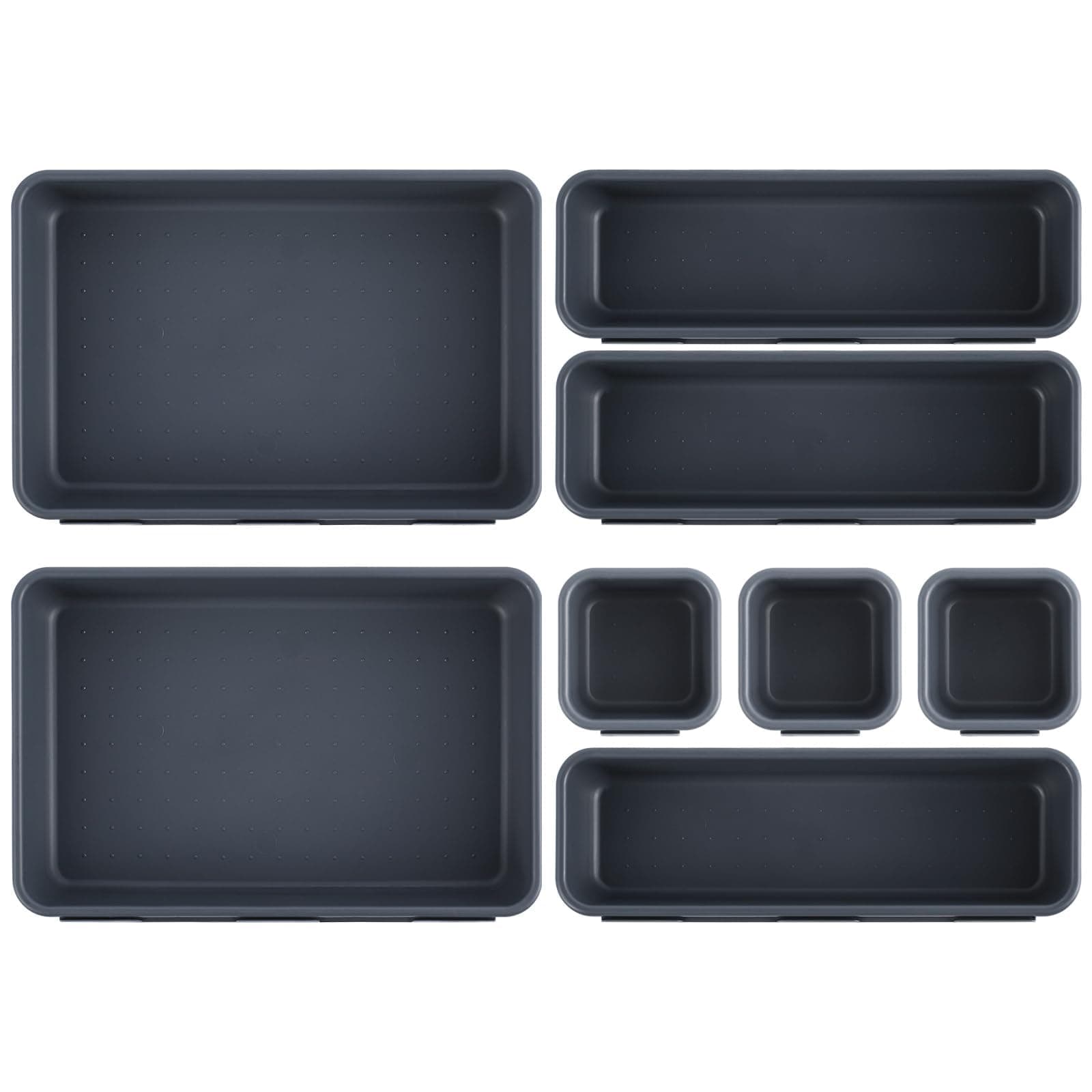 Schubladen Organizer Büro Ordnungssystem, AufbewahrungsBox, 8-teiliges Schubladen Organizer Küche, 3 Größen, Verstellbar, Rutschfester Organizer Box Für Schreibtisch, Badezimmer, Büro, Utensilien 8 Stück Angebot bei HelloDeals