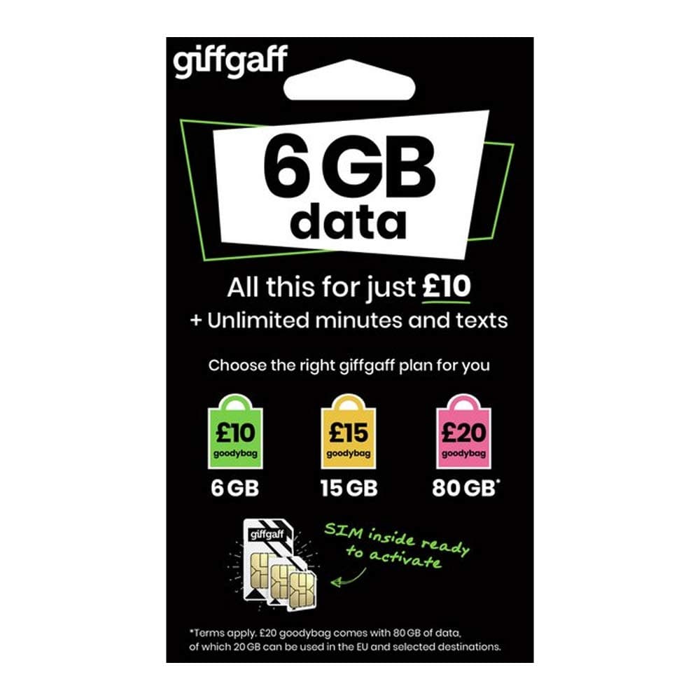 Giffgaff SIM-Karte £5 Bonus,Multi Size Standard Micro Nano. £5 Bonus Guthaben hinzugefügt, Tablets, Android & GPS Tracker Angebot bei HelloDeals