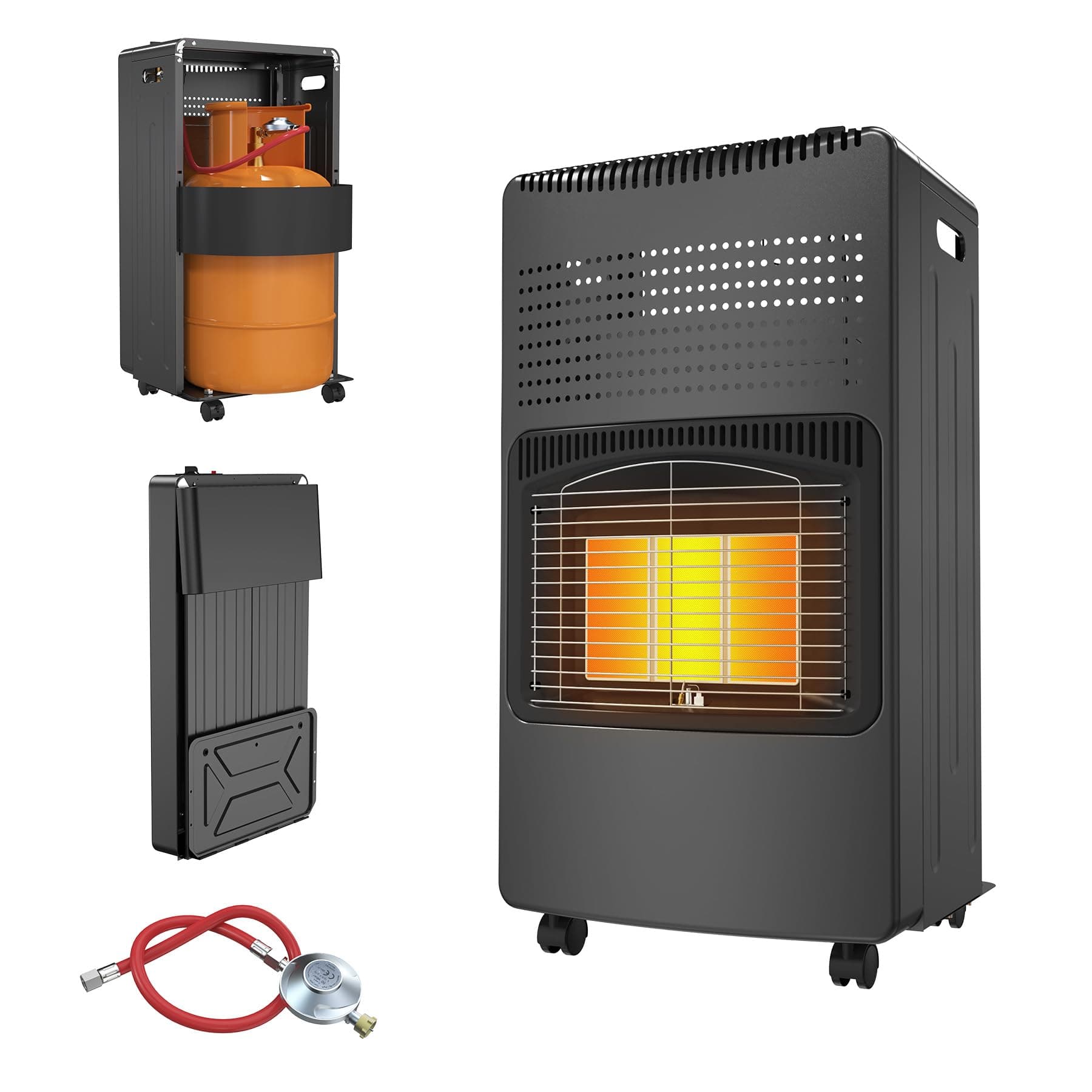 4200W Gasheizung Gasofen für Innenräume mit 3 Heizstufen, Faltbar Keramikbrenner Heizstrahler Gas mit ODS Schutzsystem & Gasdruckregler, Gasheizer Camping Heizpilz Gas Terrasse - Schwarz Angebot bei HelloDeals