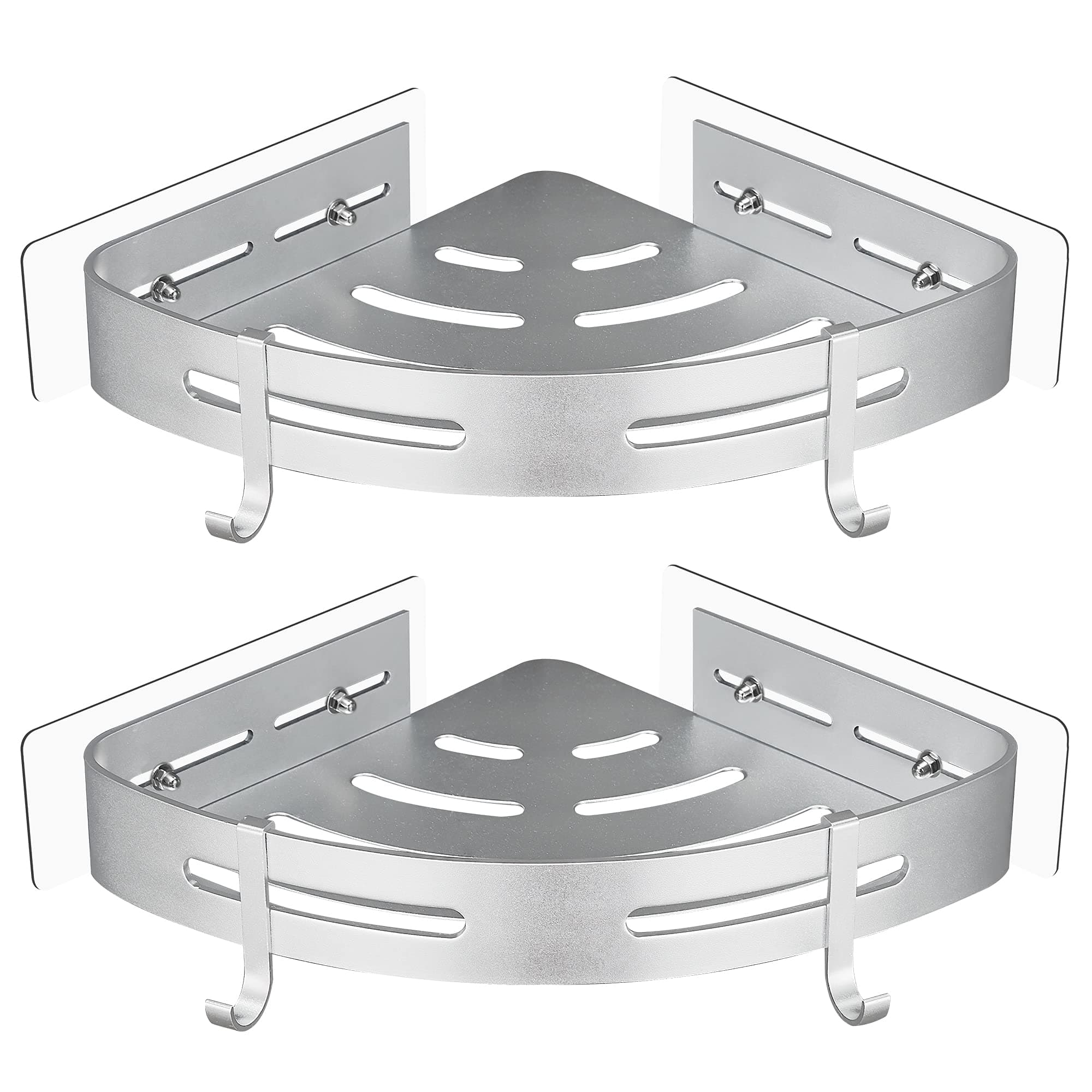 GRICOL Eck-Duschregal ohne Bohren, aus Metall mit 2 Haken für Dusche, rostfrei, selbstklebend, für Badezimmerartikel, 2 Stück (Silber) Angebot bei HelloDeals