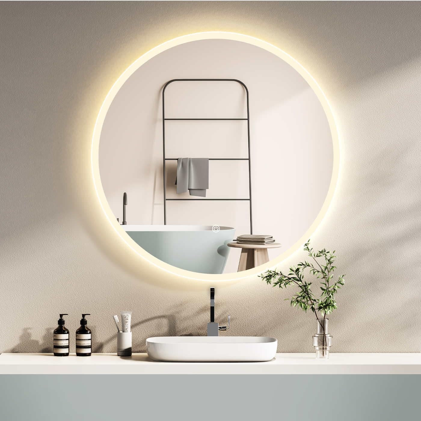 HOKO Wandspiegel Rund 60cm LED Badspiegel Beleuchtung,mit Touch Schalter+Memory Funktion+Licht Wechsel 2700-6500K Warmweiß-Kaltweiß-Neutral 60L x 60B cm Silber Angebot bei HelloDeals