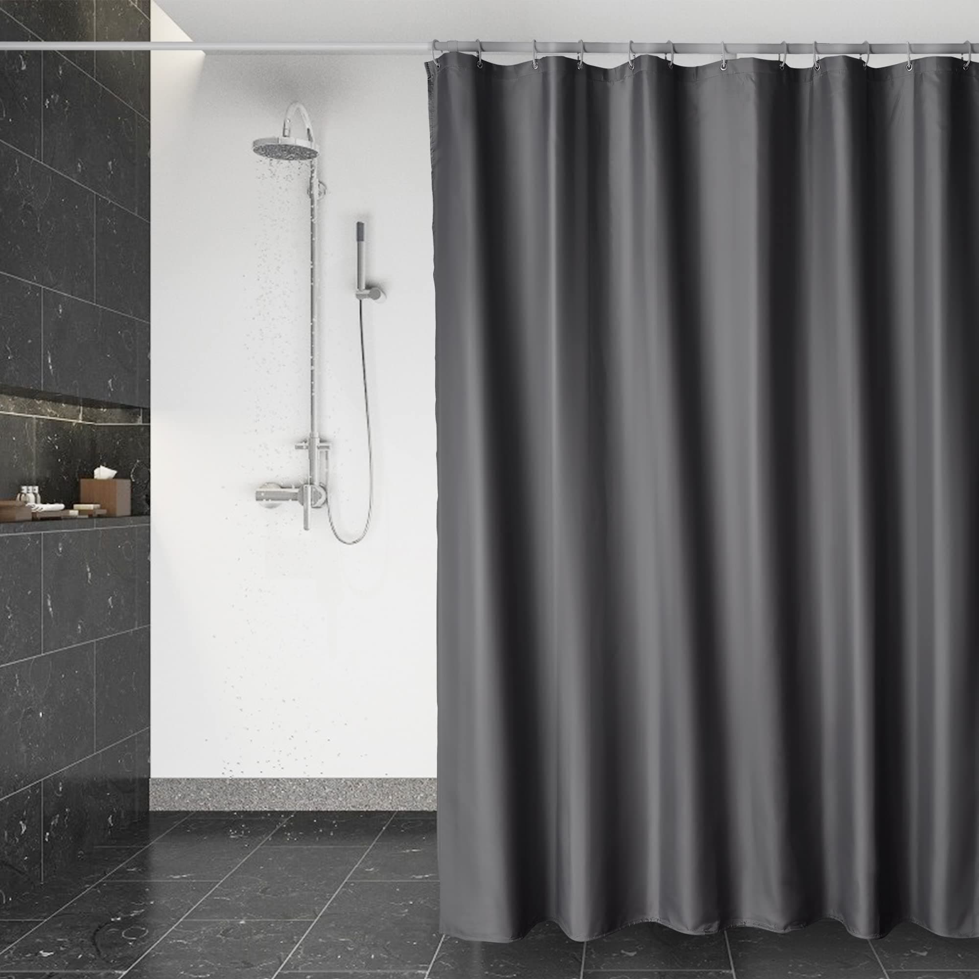 DUFU Duschvorhang Wasserdicht & Waschbar | Schnelltrocknendes Polyester-Textil mit 12 Haken | Halbtransparenter Badewannenschutz (180x200cm, Dunkelgrau) Dunkelgrau 180x200cm Angebot bei HelloDeals