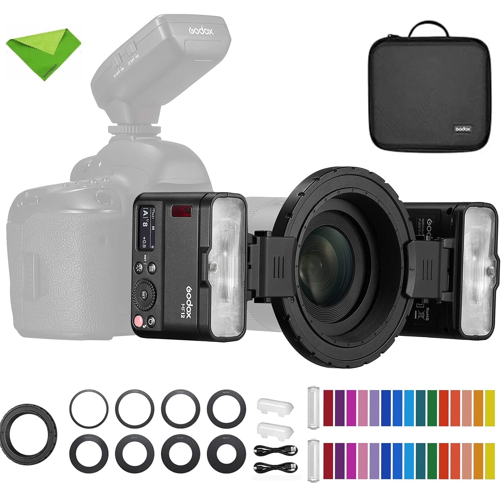 Godox MF12-K2 Makroblitz, 0,01 bis 1,7 s Wiederaufladezeit, 2,4 GHz kabellose Steuerung, 3,7 V/6,29 W Lithium-Batterie mit Einstelllicht, kompatibel mit Nikon Sony Canon Fuji Olympus und Panasonic Angebot bei HelloDeals