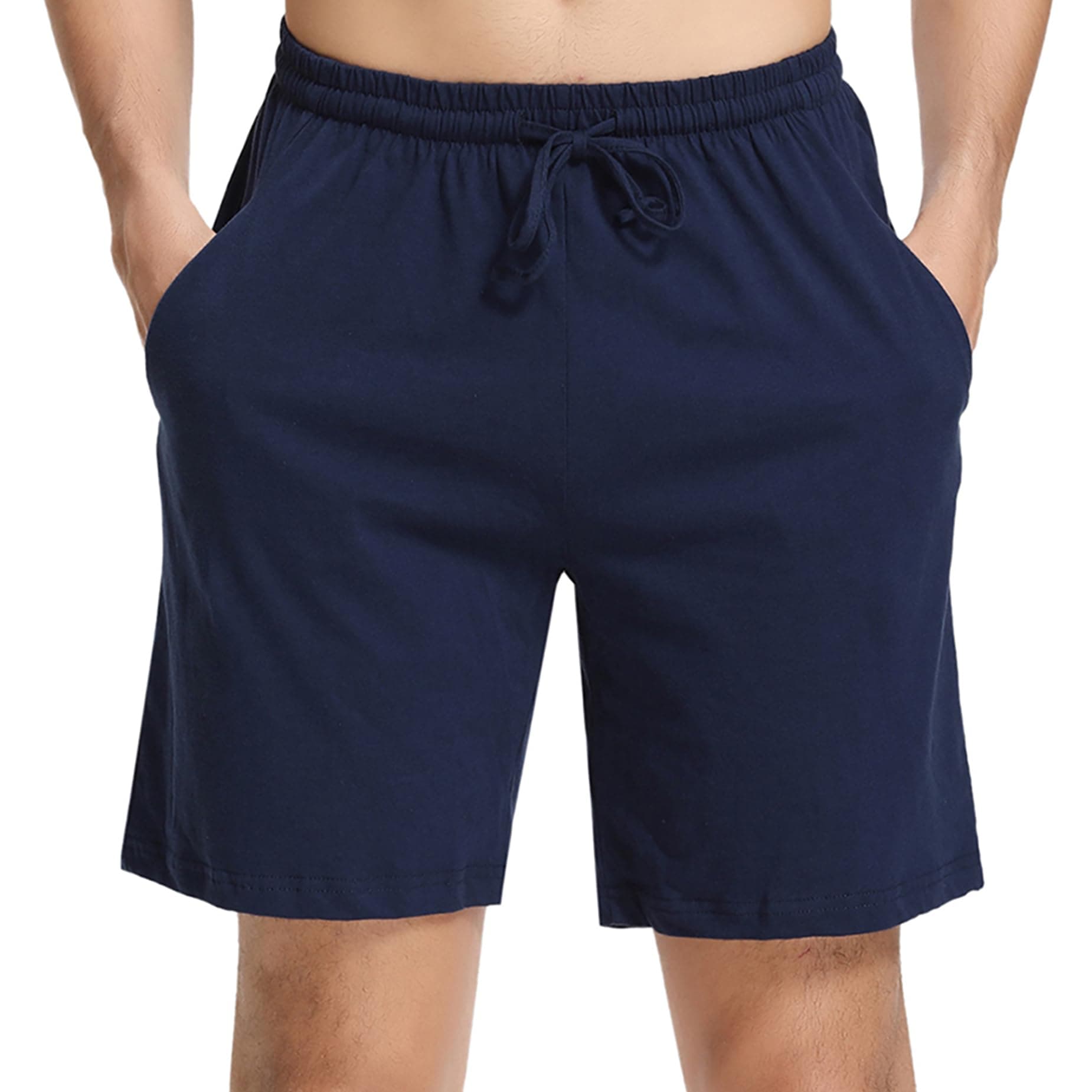 Herren Schlafanzughose Baumwolle Kurz Pyjamahose Schlafhose Schlafshorts Sommer Bermudahose Männer Sommer Loungewear mit Seitentaschen S-XXL XL Blau Angebot bei HelloDeals