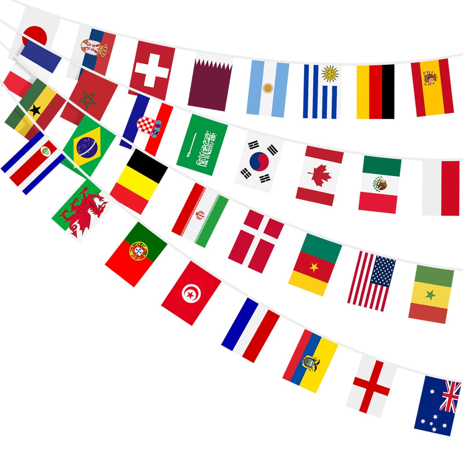 AhfuLife 32 Länder Fahnen Wimpelkette für 2026 WM, 32 Länder Beidseitig Stoff Euro Flaggenkette Klein Wimpel Girlande Banner für Deko Euro Fußball Eurovision 2026 Bar Party (14 x 21 cm - 10m, 1Pack) 14 x 21 cm - 10m 1 Pack Angebot bei HelloDeals