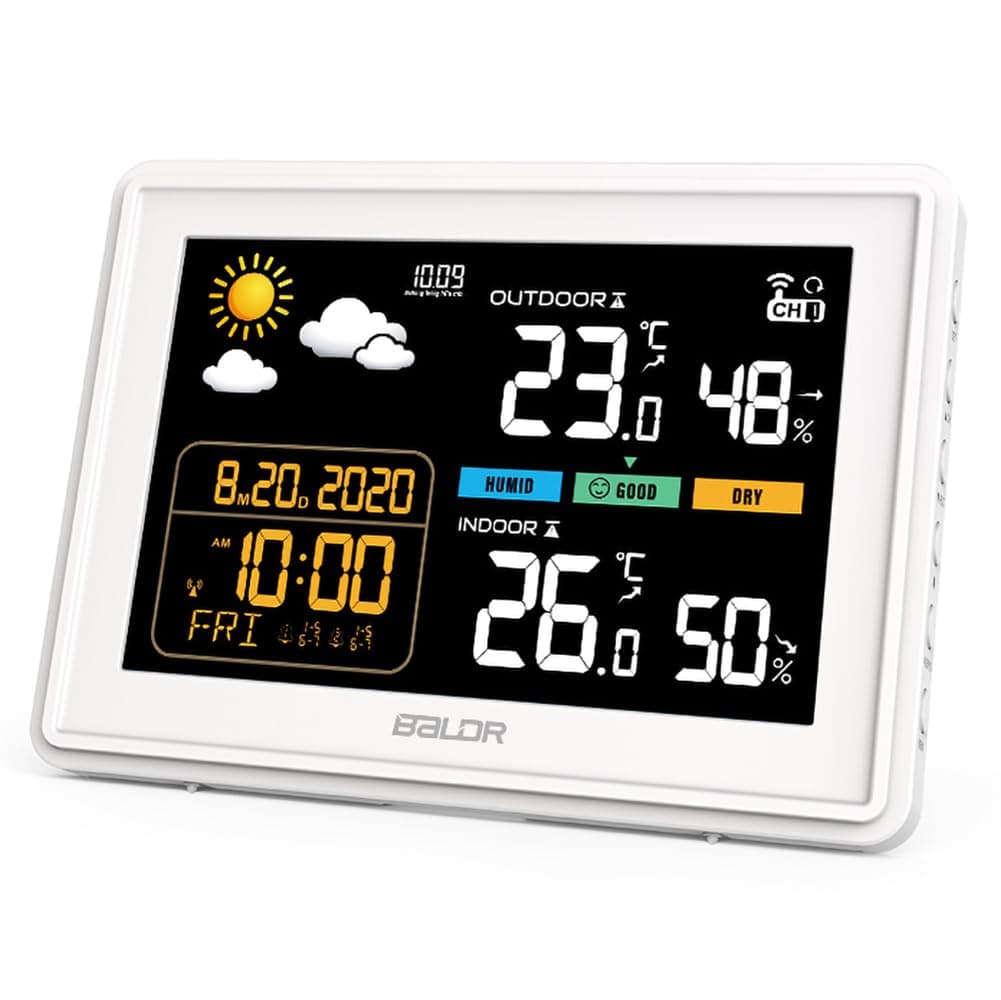 Wetterstation funk mit Außensensor DCF Funkuhr, Farbdisplay mit großen Zahlen von Innen und Außentemperatur, dauerhafte Beleuchtung, Wettervorhersage, Luftdurckanzeige Angebot bei HelloDeals