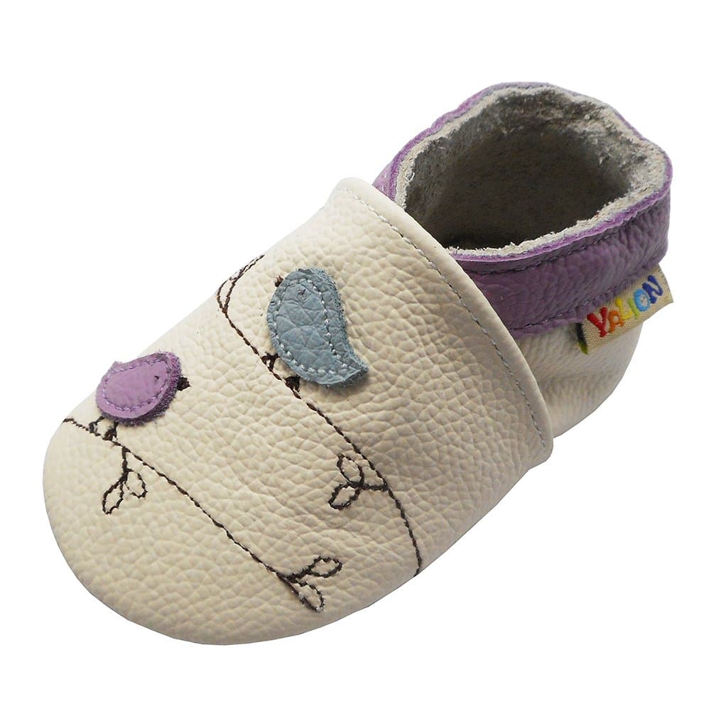YALION Krabbelschuh Babyschuh Lauflernschuh Jungen Mädchen Baby Weicher Flexibles Leder mit Mokassins Wildledersohlen Elastische Knöchel Lederpuschen 12-18 Monate Weiß Vögel Angebot bei HelloDeals