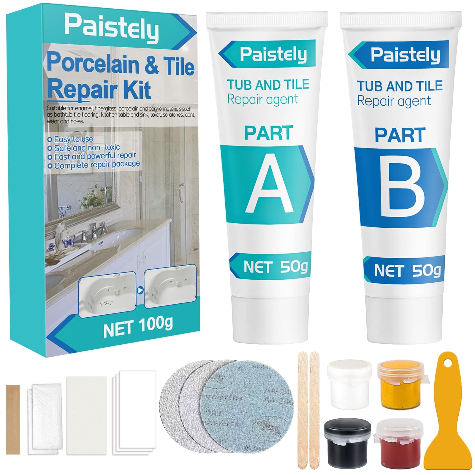 Fliesen Reparaturset, Badewannen Reparaturset Weiß, Löchern, Rissen an Fliesen, Waschbecken und Badewannen mit 4 Grundfarben, Heißwasserbeständig & Dauerhaft 4 Color Match-NEW Angebot bei HelloDeals