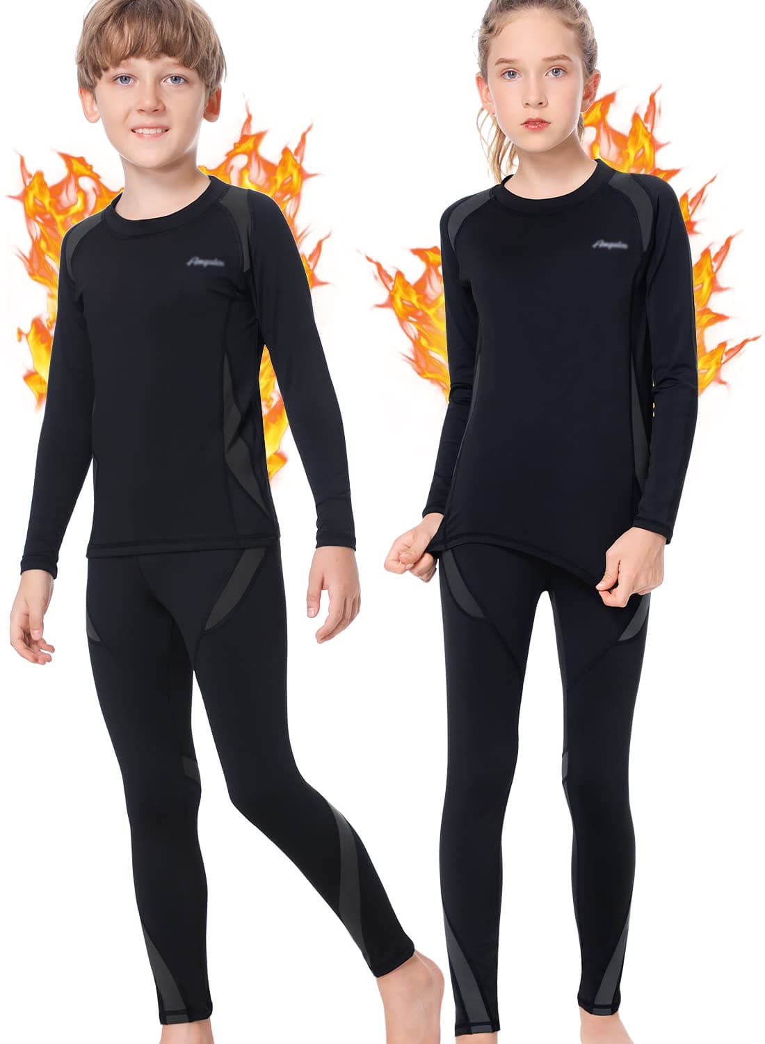 Thermounterwäsche Kinder, Funktionsunterwäsche Junge Skiunterwäsche Mädchen mit Fleece Winter atmungsaktiv Thermowäsche Set Warm Weich Funktionswäsche Thermo Unterwäsche Thermounterhemd für Kinder XXL/155-170cm Grau Angebot bei HelloDeals