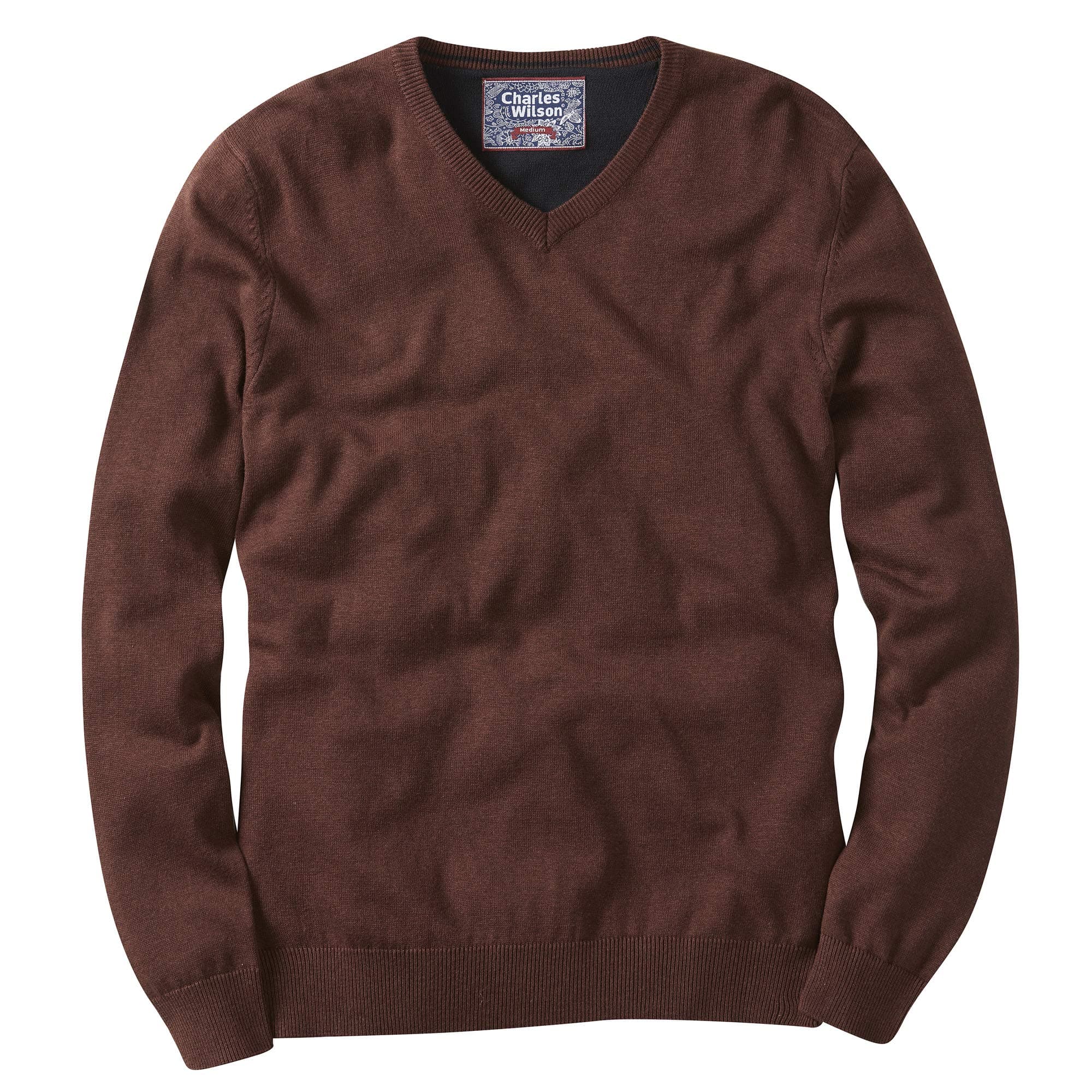 Charles Wilson Feinstrick Baumwollpullover mit V-Ausschnitt für Herren S Brown (0422) Angebot bei HelloDeals