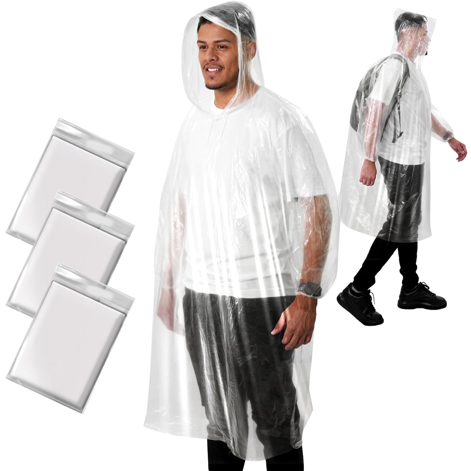 ANYOO Regenponcho Festival 3/5/10 Stück Wasserdicht Regencape Einweg mit Kapuze und Elastische Manschette, Notfall Durchsichtig Regenmäntel für Herren Damen Camping, Wandern, Konzerte, Einheitsgröße 3 Stück Klar Angebot bei HelloDeals